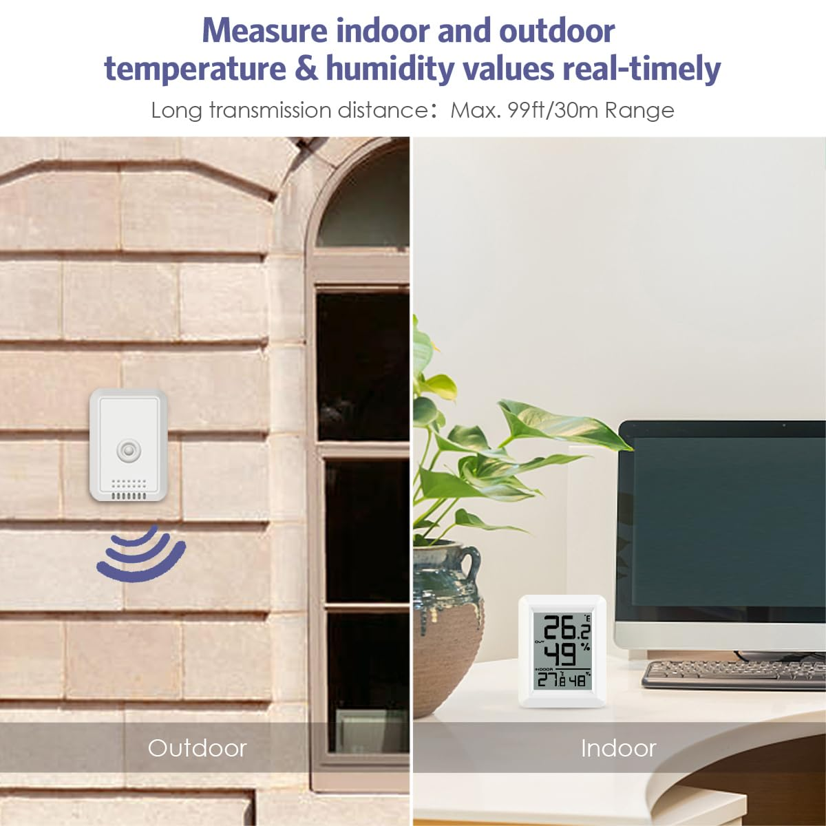 Indoor Outdoor Monitor Temperature Humidity Digital Hygrometer Room Hygrometer Gauge with LCD Display Temperature and Humidity Monitor for Home Office Festival Gift image number 3