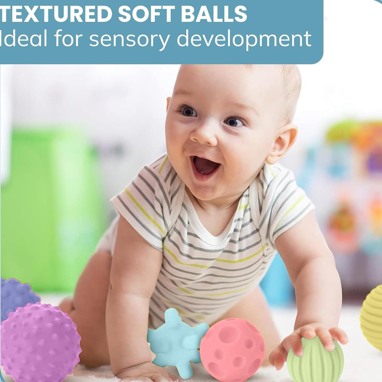 6 Pack Sensory Balls for Baby Sensory Baby Toys for Toddlers 1-3, Bright Color Textured Soft Squeezy Bath Ball, Montessori Toys for Babies Infant Gift Sets image number 4