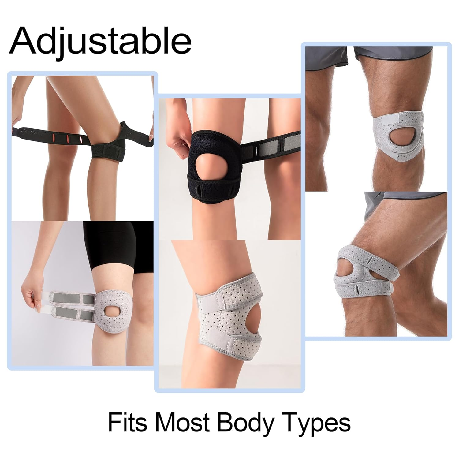 Bestek 2PCS Wellness Knee Brace,Adjustable Patella Tendon Knee Strap Sleeve,Knee Support for Arthritis Pain, Injury Recovery, Running,Workout,Men,Women-Black image number 4