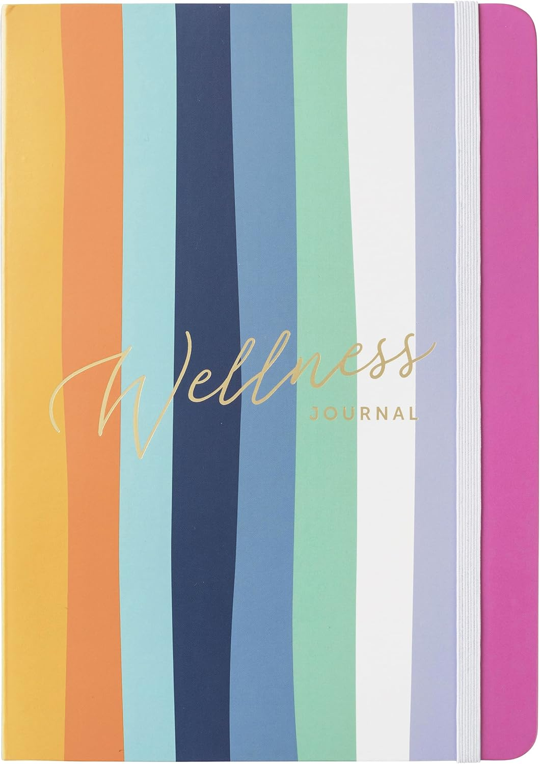 Busy B Wellness Journal - Stripe Cover - Compact Journal for Prioritising Self Care - A5 Undated Day a Page Layout, Space to Track Daily Priorities, Intentions, Thoughts, Notes & Elastic Closure Band