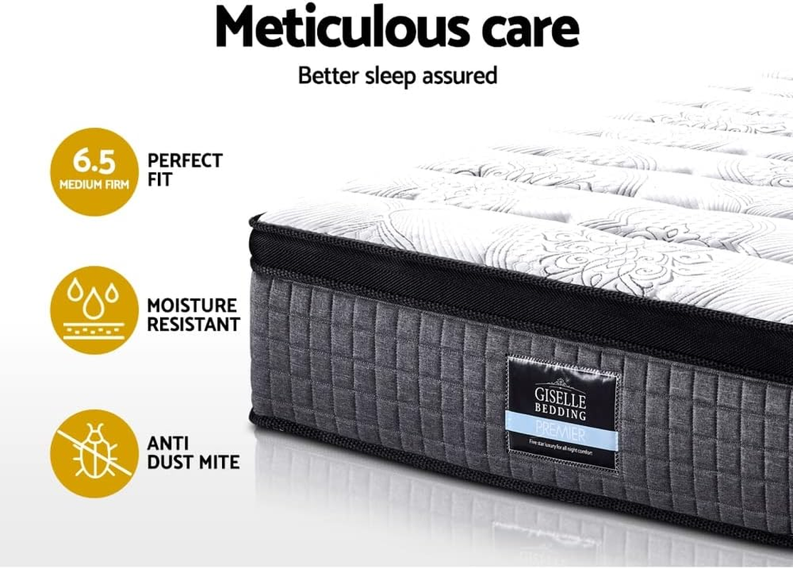 Giselle Bedding King Single Mattress Latex Foam Bed Mattresses 34Cm Thickness, with 9-Zone Pocket Spring System and Breathable Euro Top, 5Yrs Warranty, Medium Firm, White with Vacuum Packed image number 4