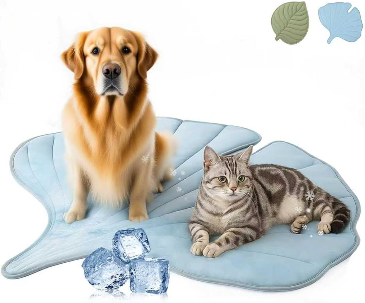 Dog Cooling Mat, Large Leaf-Shaped Pet Pad for Summer, Cooling Blanket Dog Bed (Green, 86&times;99Cm)