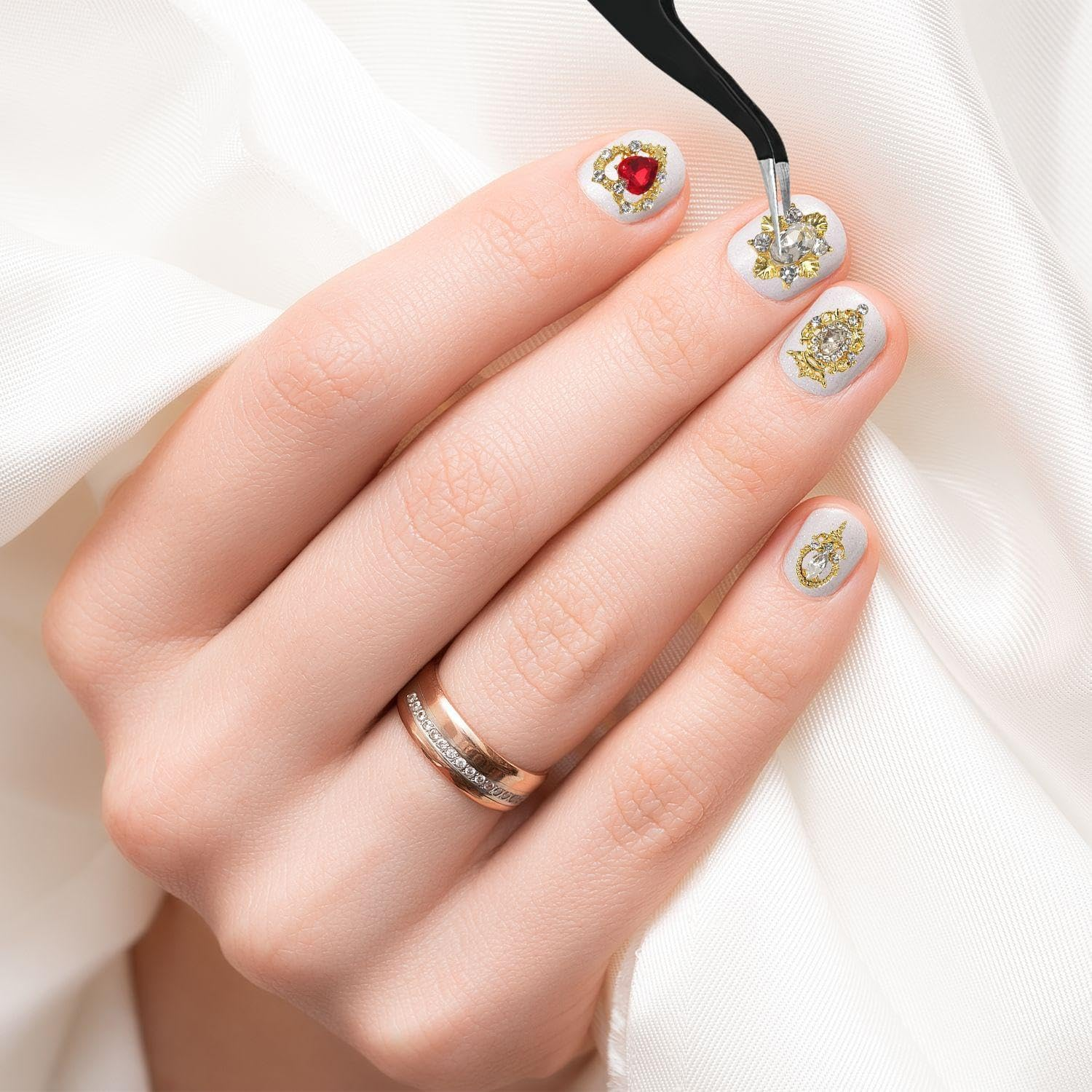 48Pcs Manicure Alloy Zircon Diamond, 1 Piece Manicure Tweezers, Manicure Gemstone Accessories, Women Manicure Decoration, DIY Manicure Art Tool Accessories image number 5