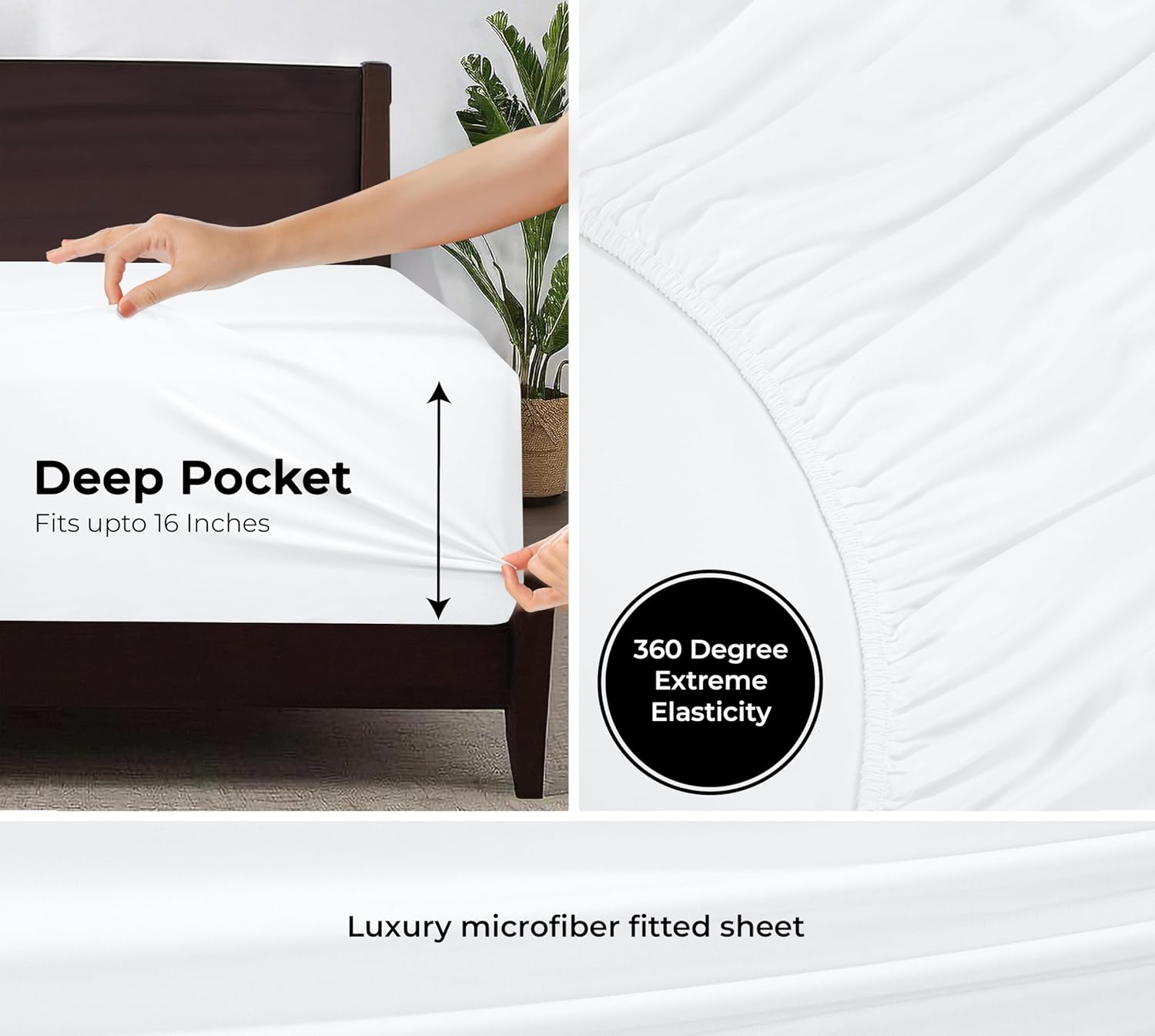 Royale Linens Fitted Sheet California King - Ultra Soft 1800 Brushed Microfiber - Hotel Luxury Bottom Sheets - Wrinkle Free & Fade Resistant - Deep Pocket Fitted Sheet Only (King Cal, White) image number 5