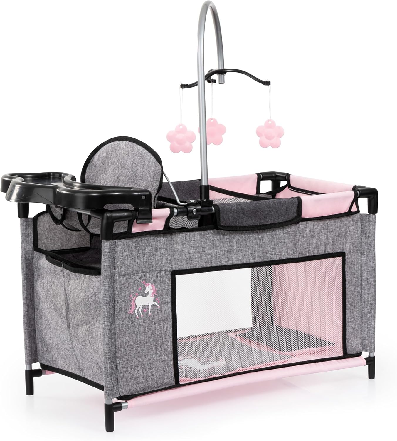 Bayer Design 62660AA Doll'S Bed with Cupboard, Seat, Mobile, Shelf, Duvet, Cushion, Black, Pink image number 4