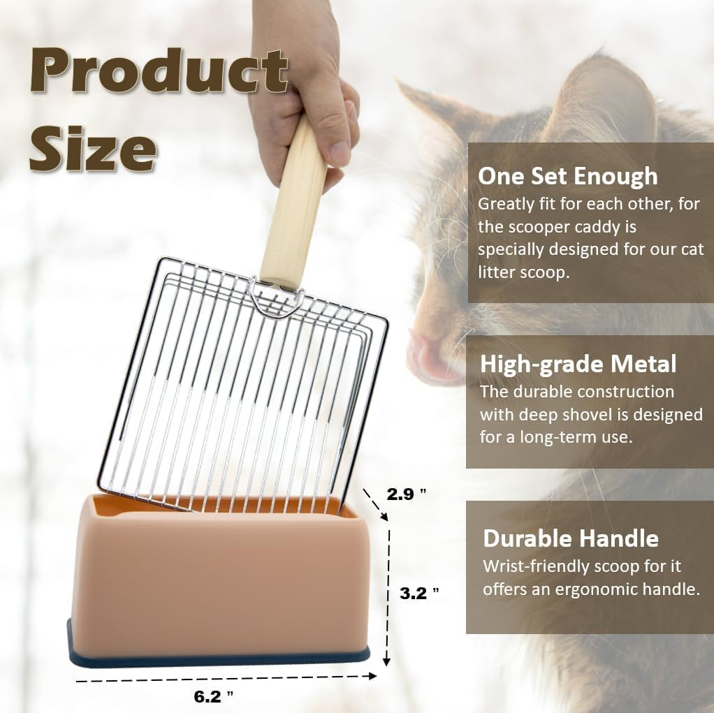 Metal Cat Litter Scoop with Holder, Fast Sifting Kitty Poop Scooper Caddy, Large Cat Poop Scooper Stand (Pink, 17 * 28 * 8CM) image number 6