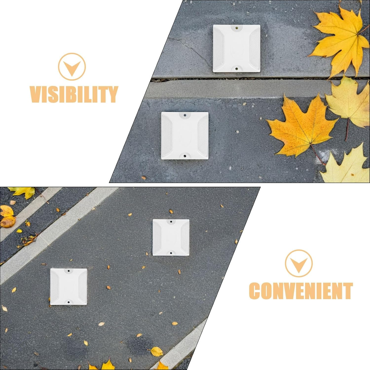 INOOMP 10PCS Reflective Road Stud Markers: 4X4" High-Visibility Pavement Safety Reflectors for Driveway Entrance - Plastic Asphalt Studs for Freeway Garage Crosswalk image number 3