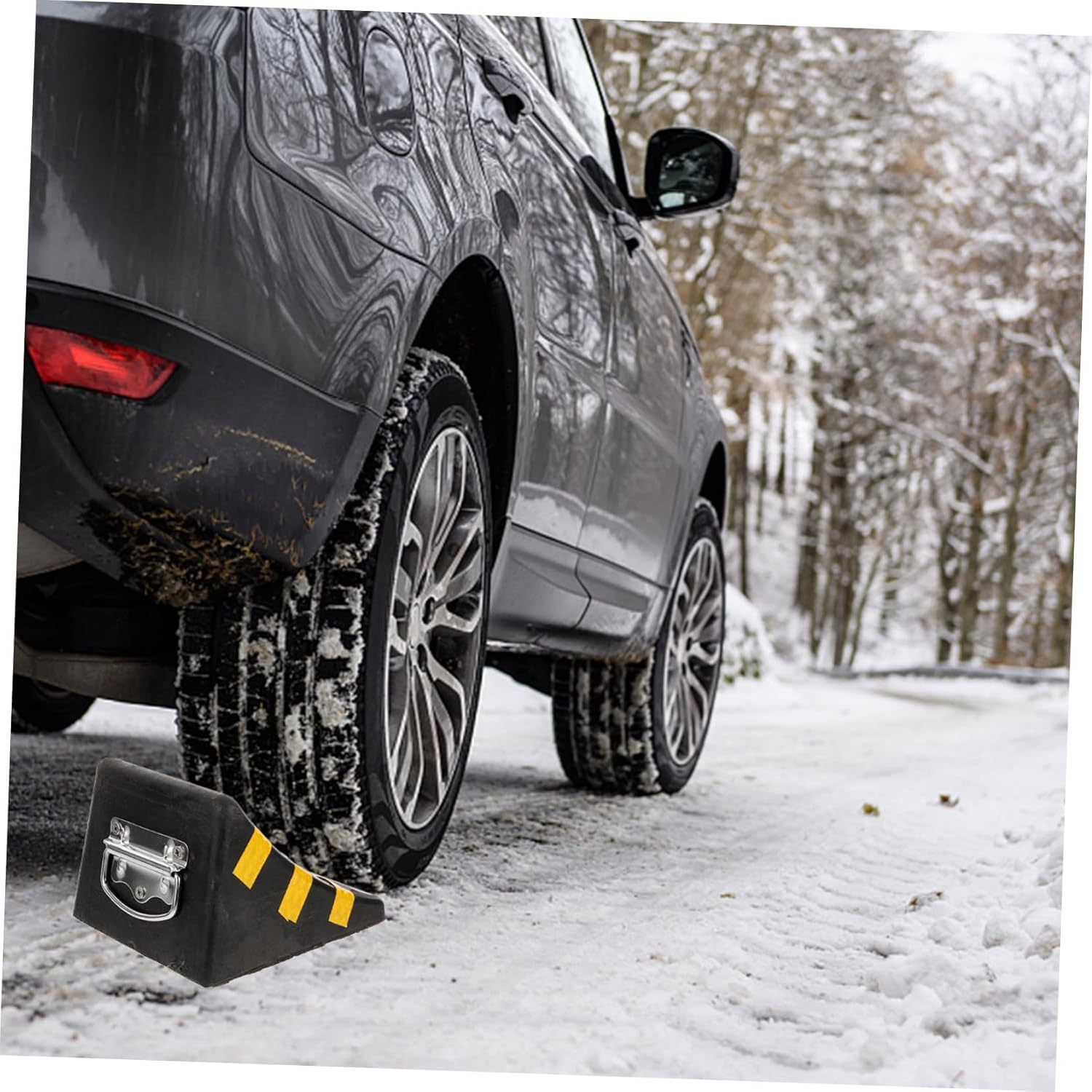 CLISPEED Heavy Duty Rubber Car Wheel Chock Skid Tyre Stopper for Trailers Rvs Durable Non Slip Design for Car Accessory for Safe Vehicle Stopping image number 3