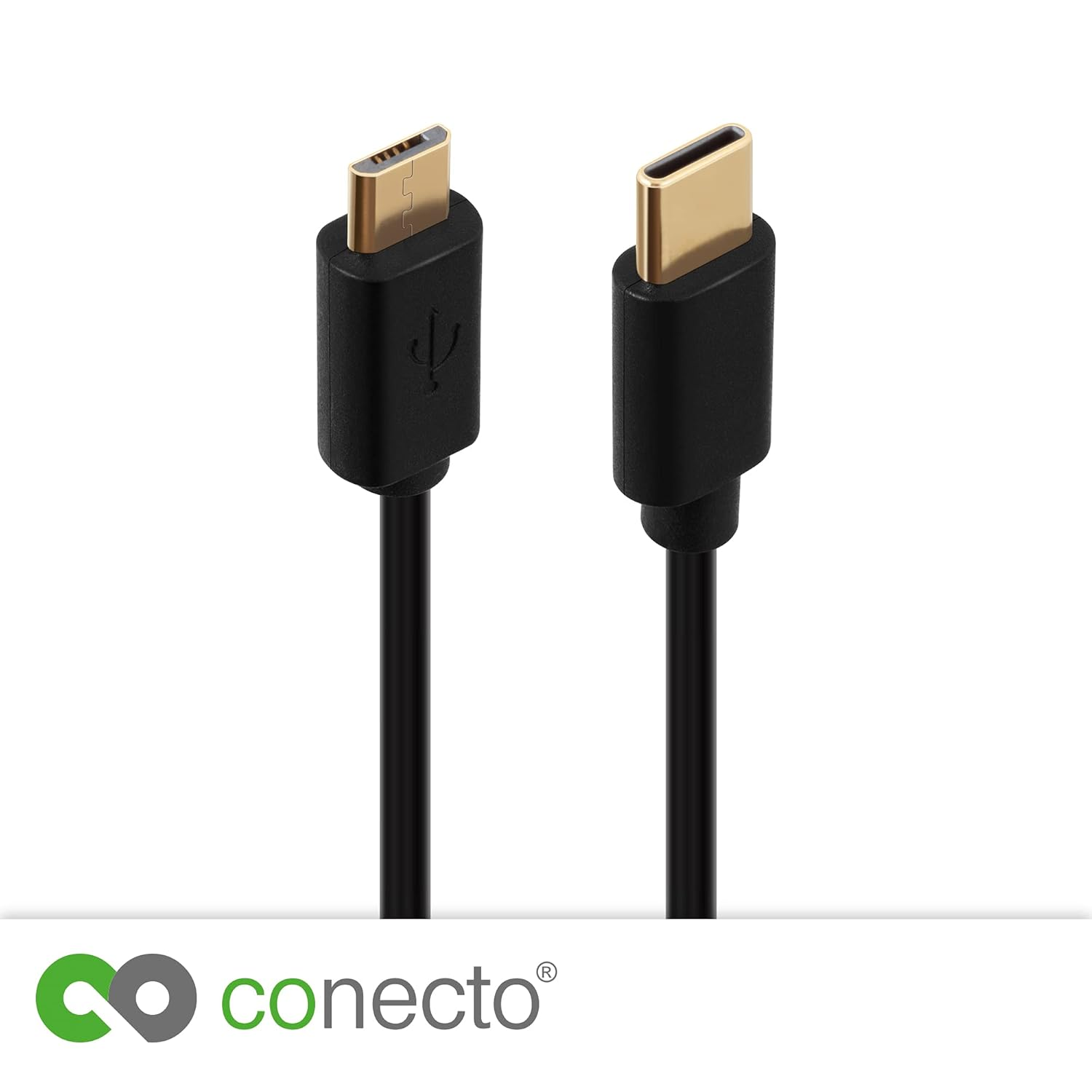 Conecto 1.50 M USB C to Micro USB 2.0 Connection Cable, Gold-Plated Connector Contacts, Data Cable and Charging Cable, Black image number 1