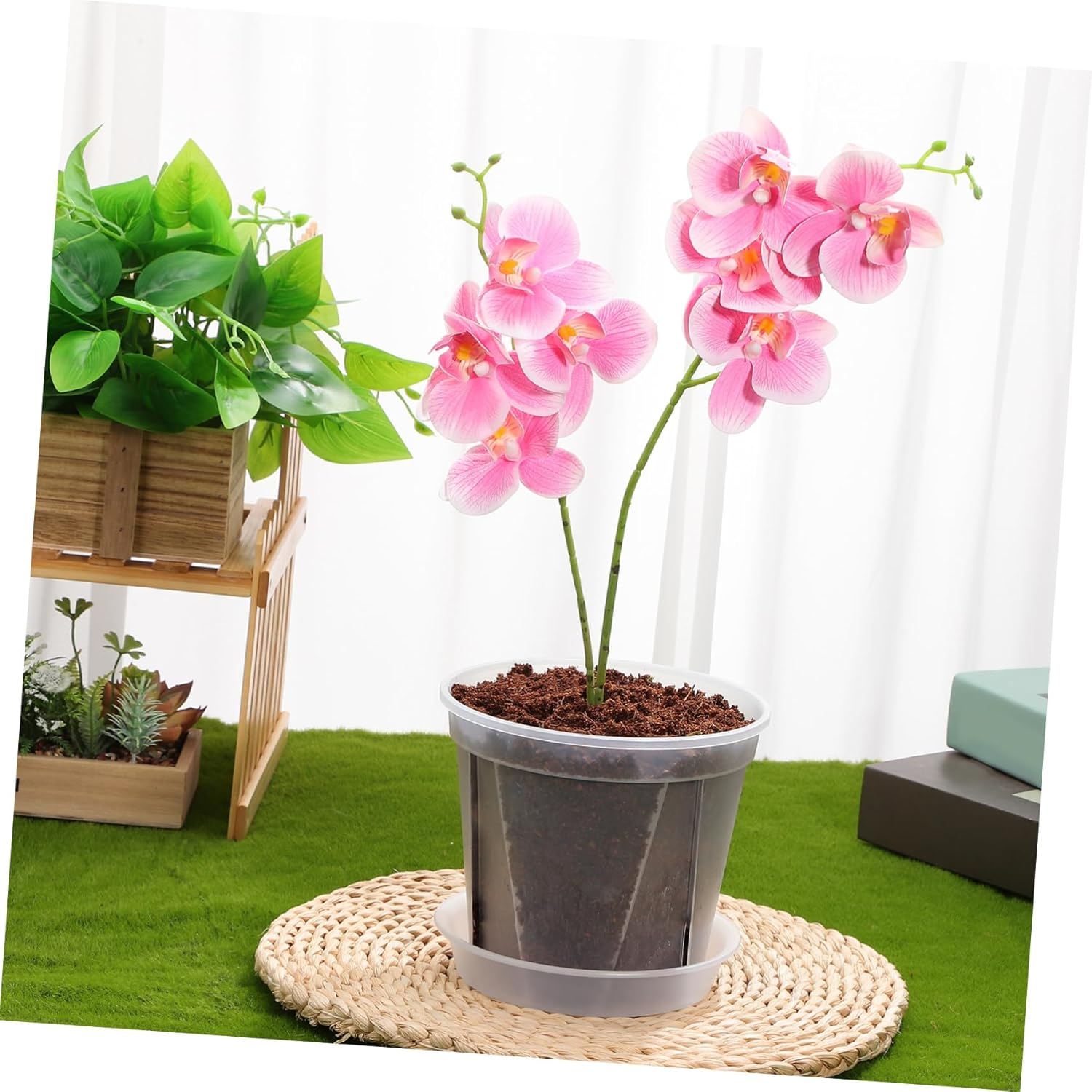 Outanaya 4 Pcs Plastic Plant Pots with Drainage Tray for Indoor and Outdoor Gardening, 0.3 Gallon Nursery Flower Planters with Holes for Airflow and Root Control