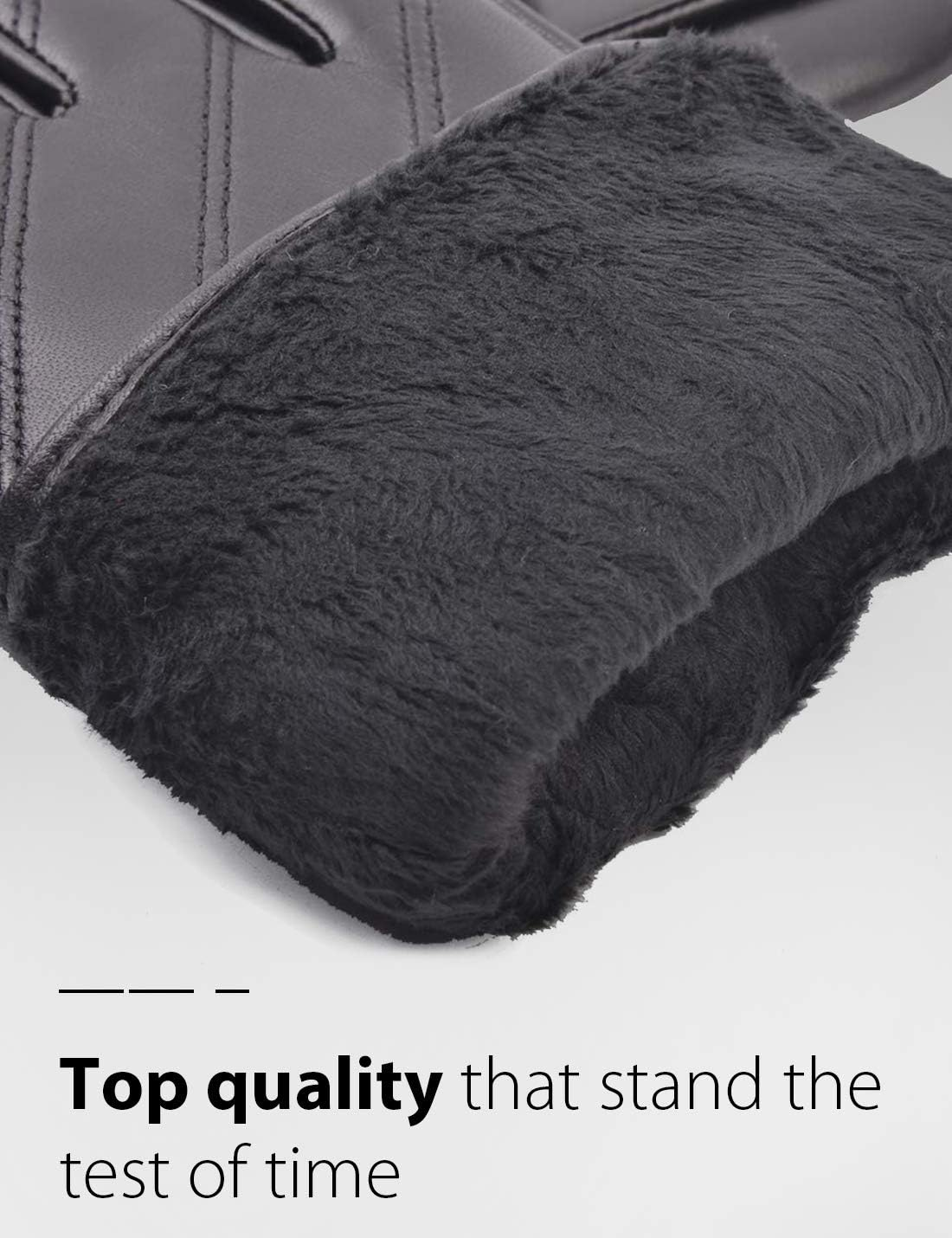 YISEVEN Men'S Touchscreen Lambskin Leather Gloves Fleece Lined Diagonal Stripe and Button Belt Luxury Stylish for Winter Hand Warm Fur Lined and Motorcycle Driving Christmas Xmas Gift Black 9/M image number 4