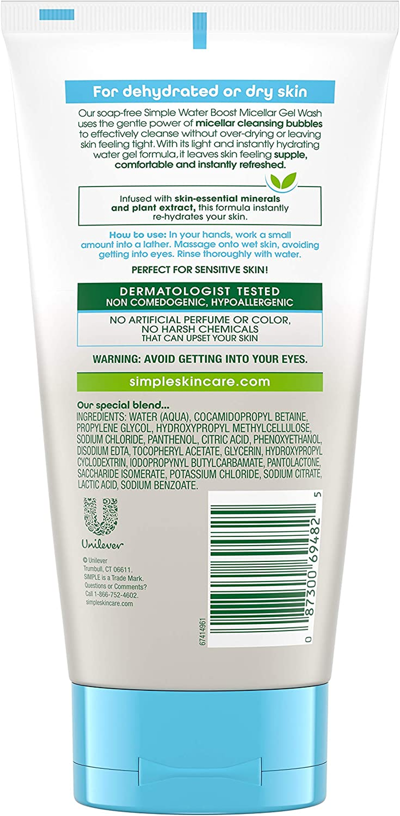 Simple Water Boost Micellar Facial Gel Wash, 148Ml image number 3