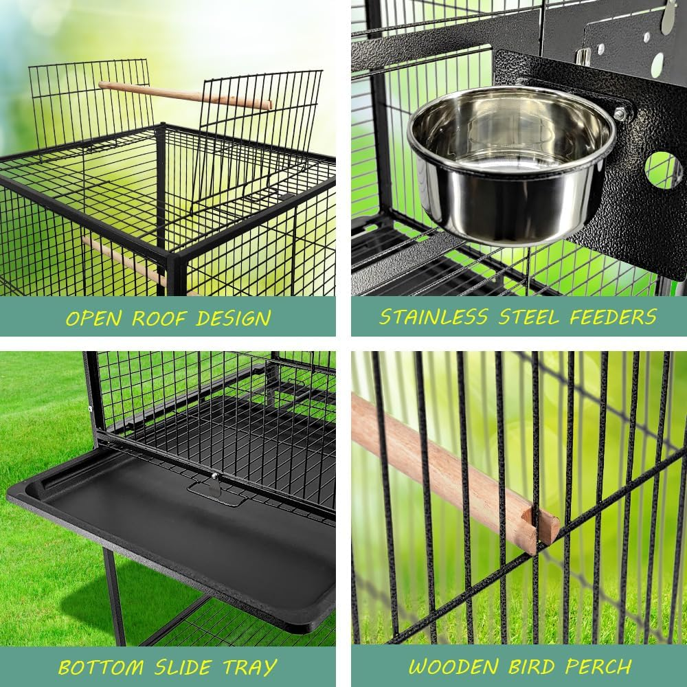 Taily Bird Cage Stand-Alone Aviary 145Cm Large Bird Cages Travel Stand Budgie Parrot Birdcage with Removable Tray Black image number 5