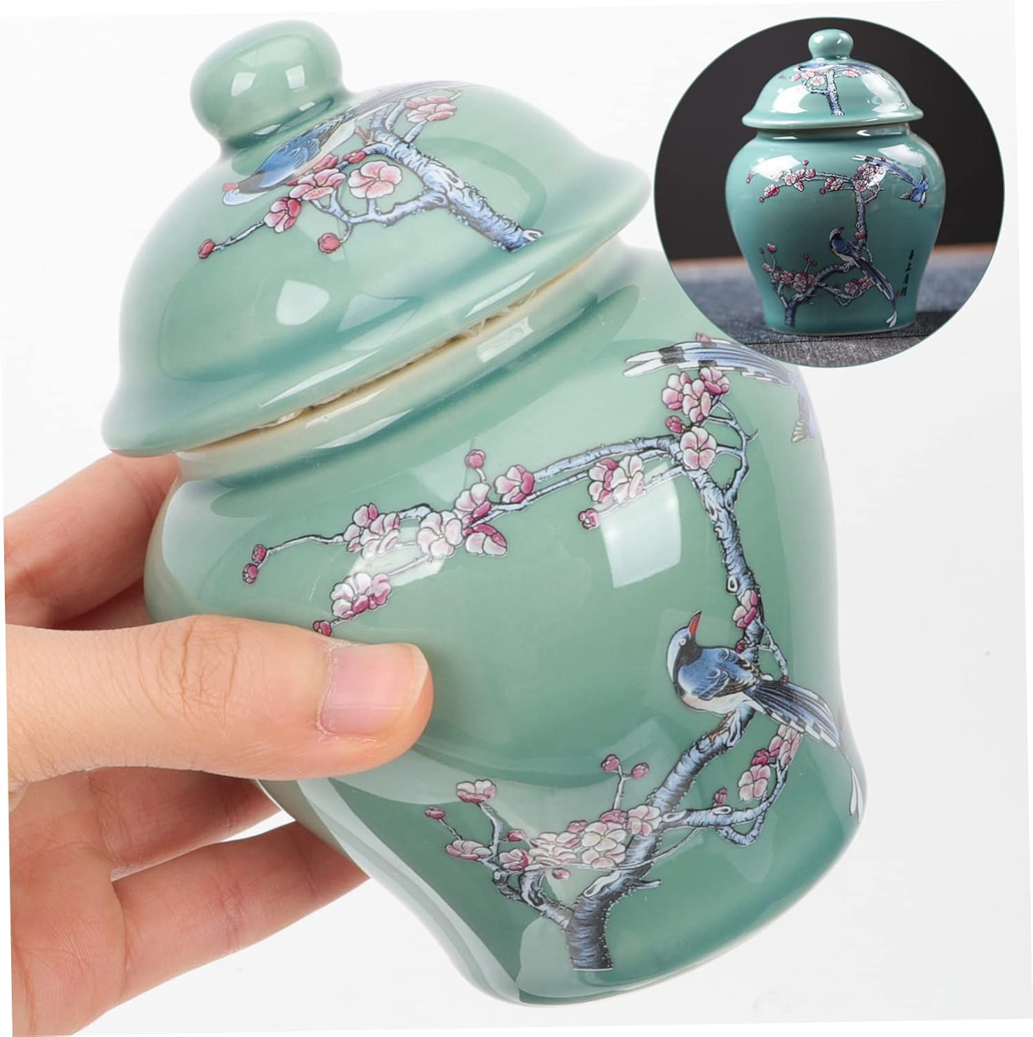 GOOHOCHY Chinese Style Ceramic Tea Jar Small Size Airtight Porcelain Canister Loose Tea Container Antique Food Storage Jar for Kitchen and Home image number 1