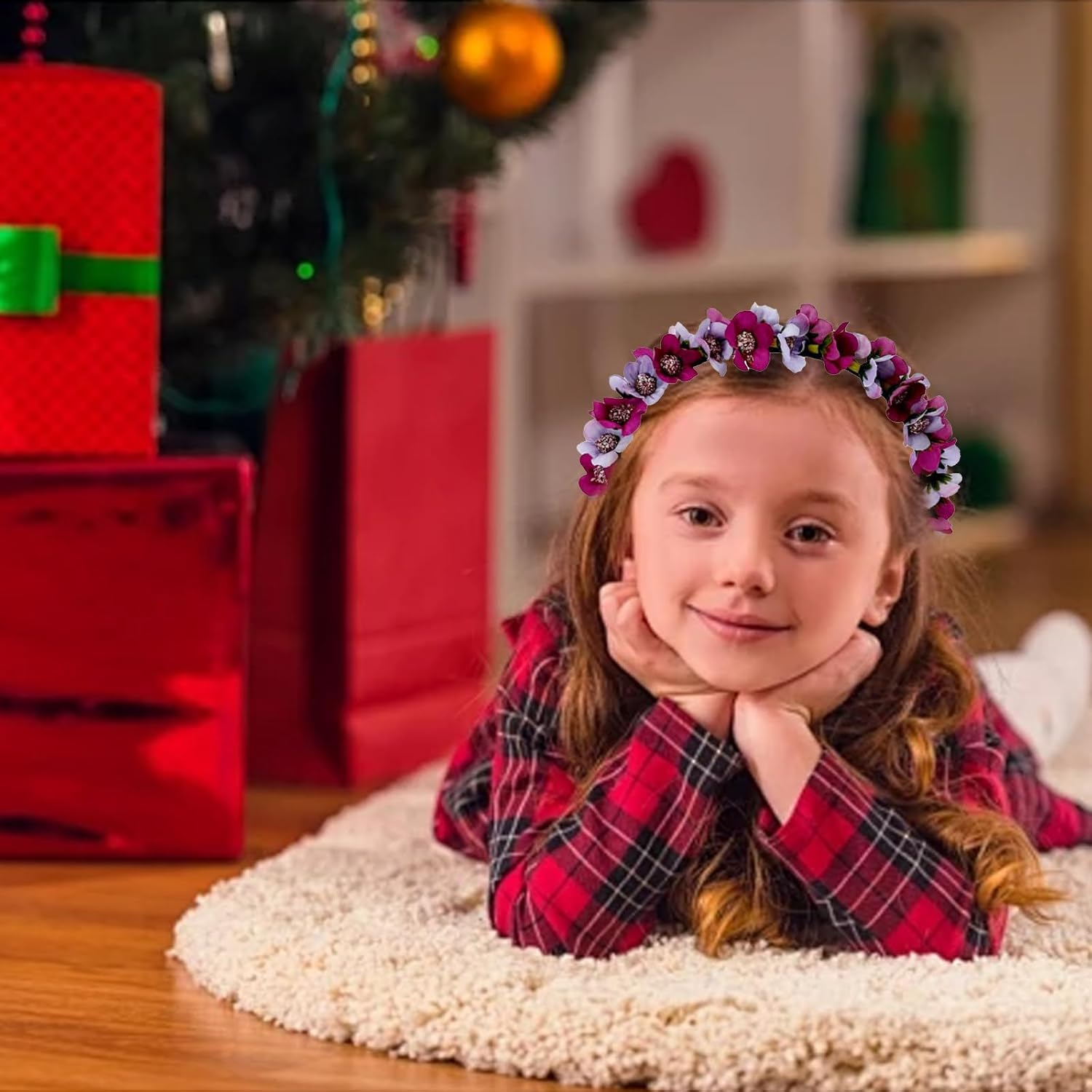 BSITSSS 2 PCS Floral Crown Flower Headband for Women Girls, Flower Crown Headband Crown Boho Floral Headpiece, Flower Garland Flower Hair Band Wreath Party Festival Hair Accessories (Pink, Green) image number 1