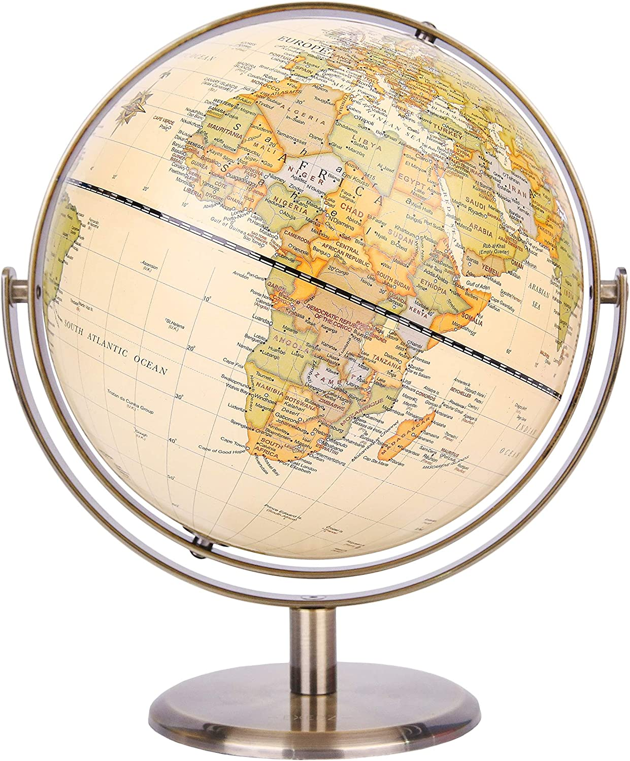 Exerz 20Cm Antique Globe Metal Arc and Base Bronzed Colour - World Globe All Direction 360&deg; Rotation - Modern Map in Vintage Colour image number 3