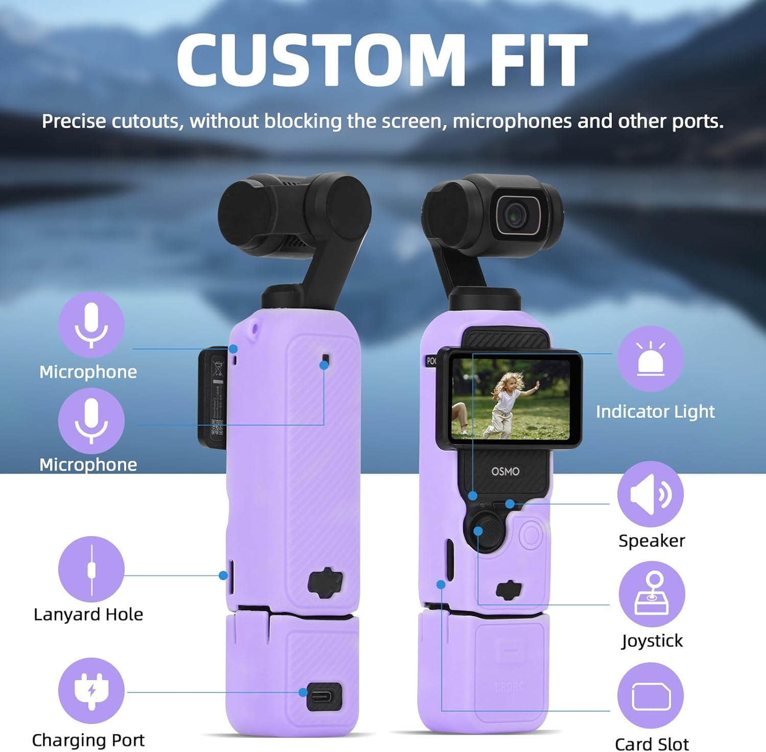 Flymile Pocket 3 Silicone Cover & Neck Lanyard, Protective Sleeve Case Lens Protector Scratch-Resistant Adjustable Easy Carry Crossbody Strap for DJI OSMO Pocket 3 Creator Combo Accessories(Purple) image number 2