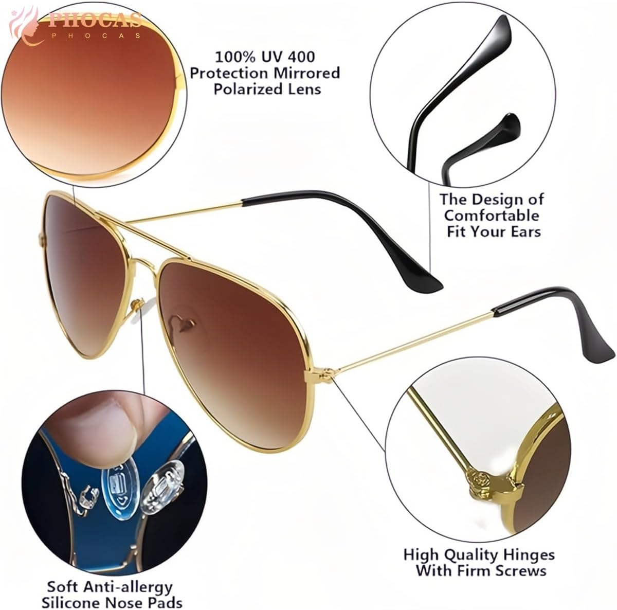 PHOCAS Kids Aviator Sunglasses UV Protection Aviator Sunglasses for Little Girls Boys Age 2-9 FUD180014 image number 3