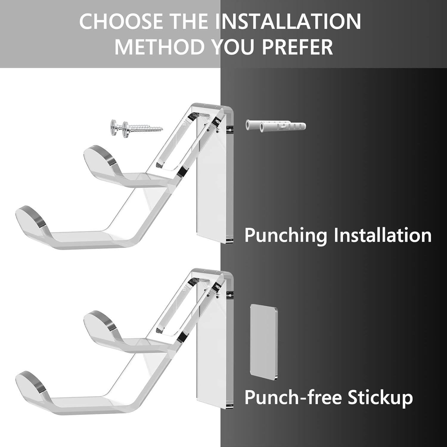 Geekria Acrylic Dual Gamepad Controller & Headphone Stand Holder, Wall Mount Gaming Headphone Hanger Hook for PS4 PS5 Xbox ONE Xbox Elite2 Game Controller Pulse 3D Headset image number 2