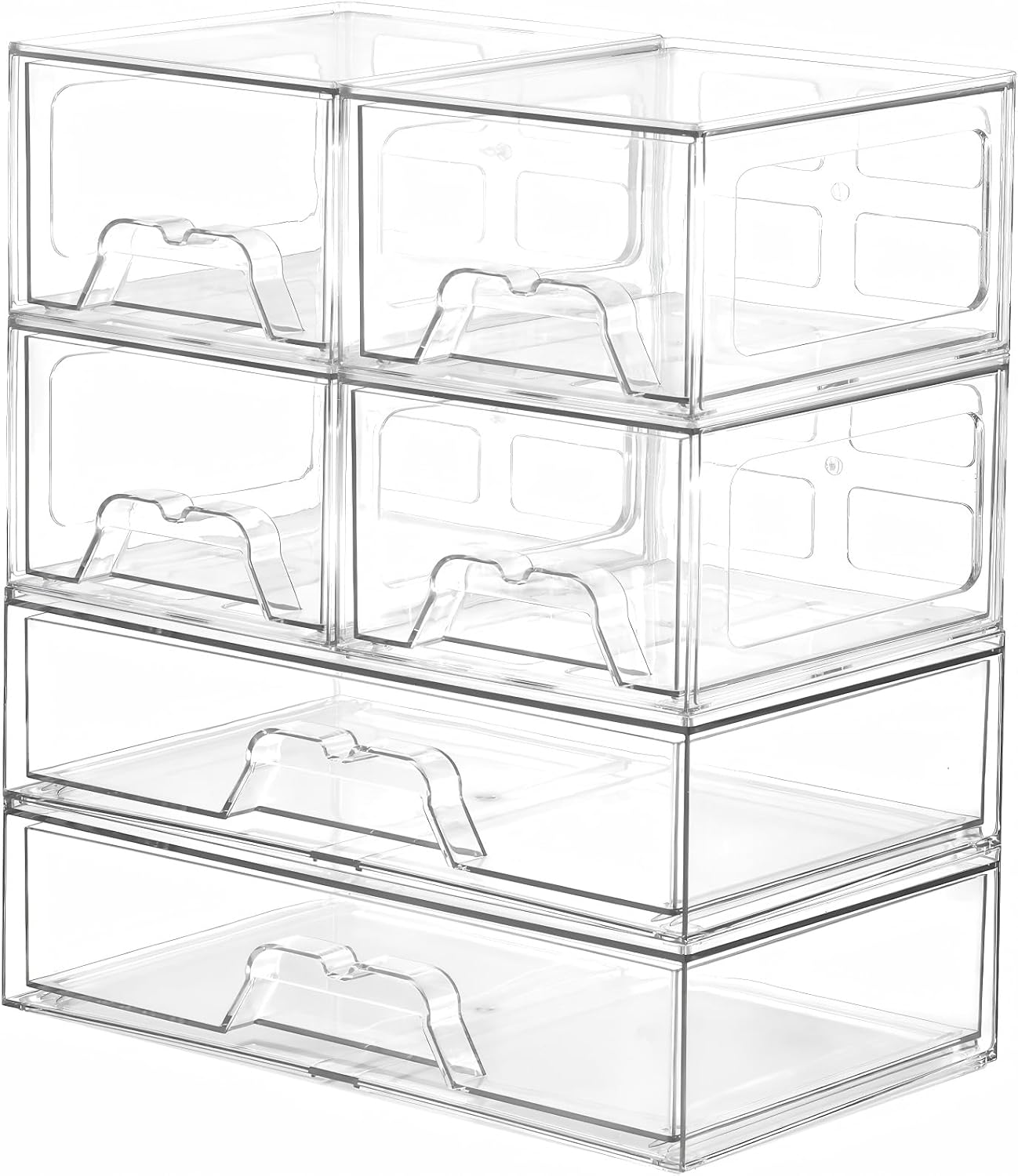 Makeup Organizer, 6 PCS Clear Stackable Storage Drawers, Desk Organizers, Dustproof Drawer and for Make Up, Jewelry, Clear Organizer for Home & Office Use, Bathroom Counter Dressing Table