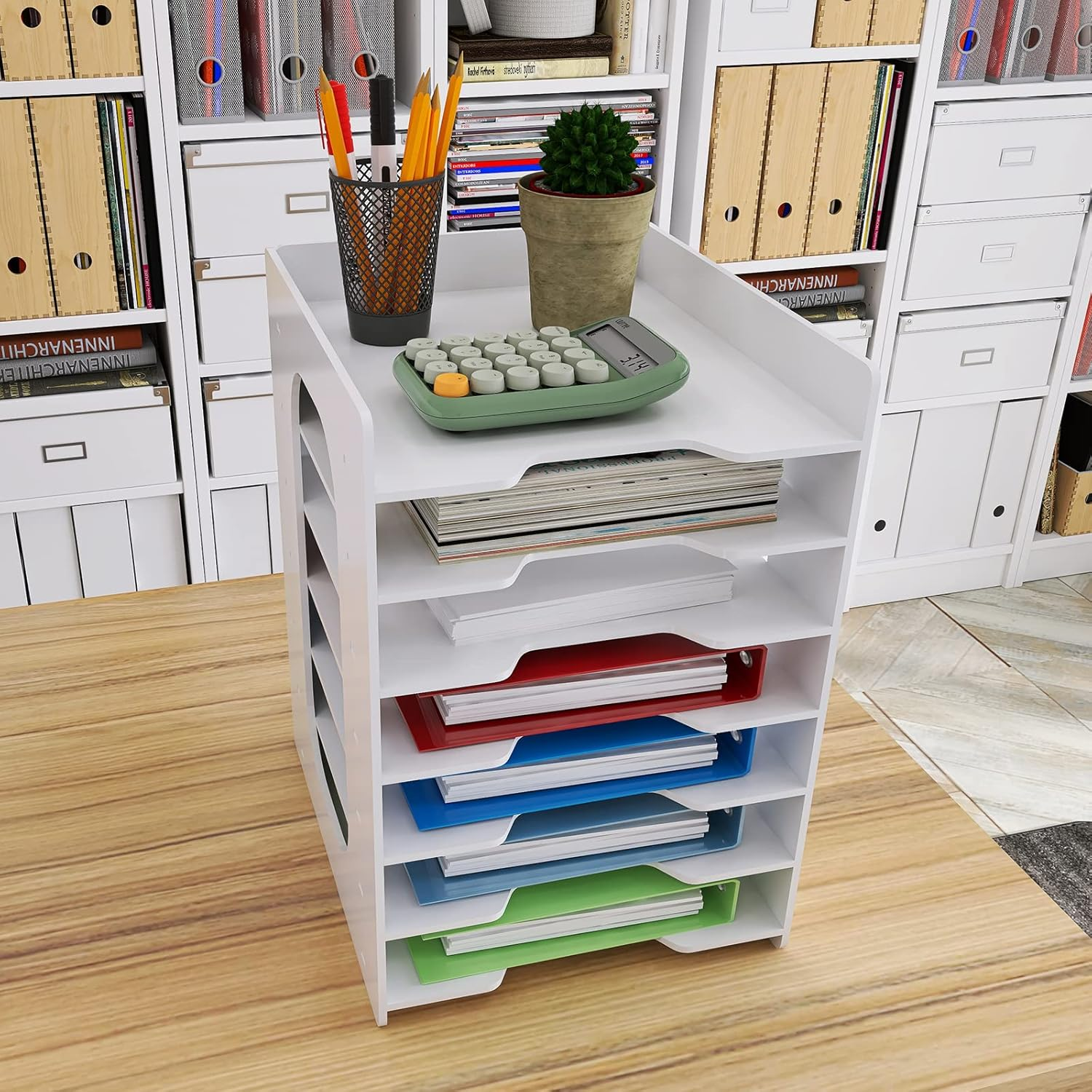 Natwind Office Desk Document File Organizer A4 File Holder Desktop Accessories Organizer Paper Letter Hard Copy Document Storage Rack (7-Tier) image number 2