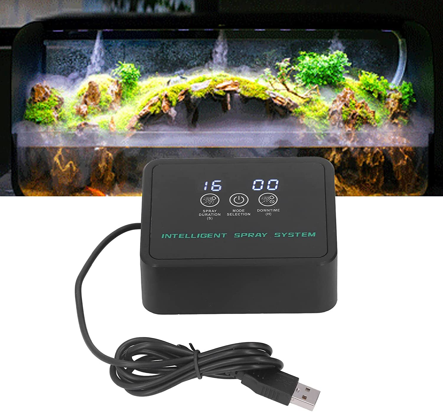 Smart Reptile Atomizer, ABS Plastic Electronic Humidifier with 360 Degree Rotatable Nozzles, Timer Control, 5M Pipeline for Amphibians Terrarium image number 3