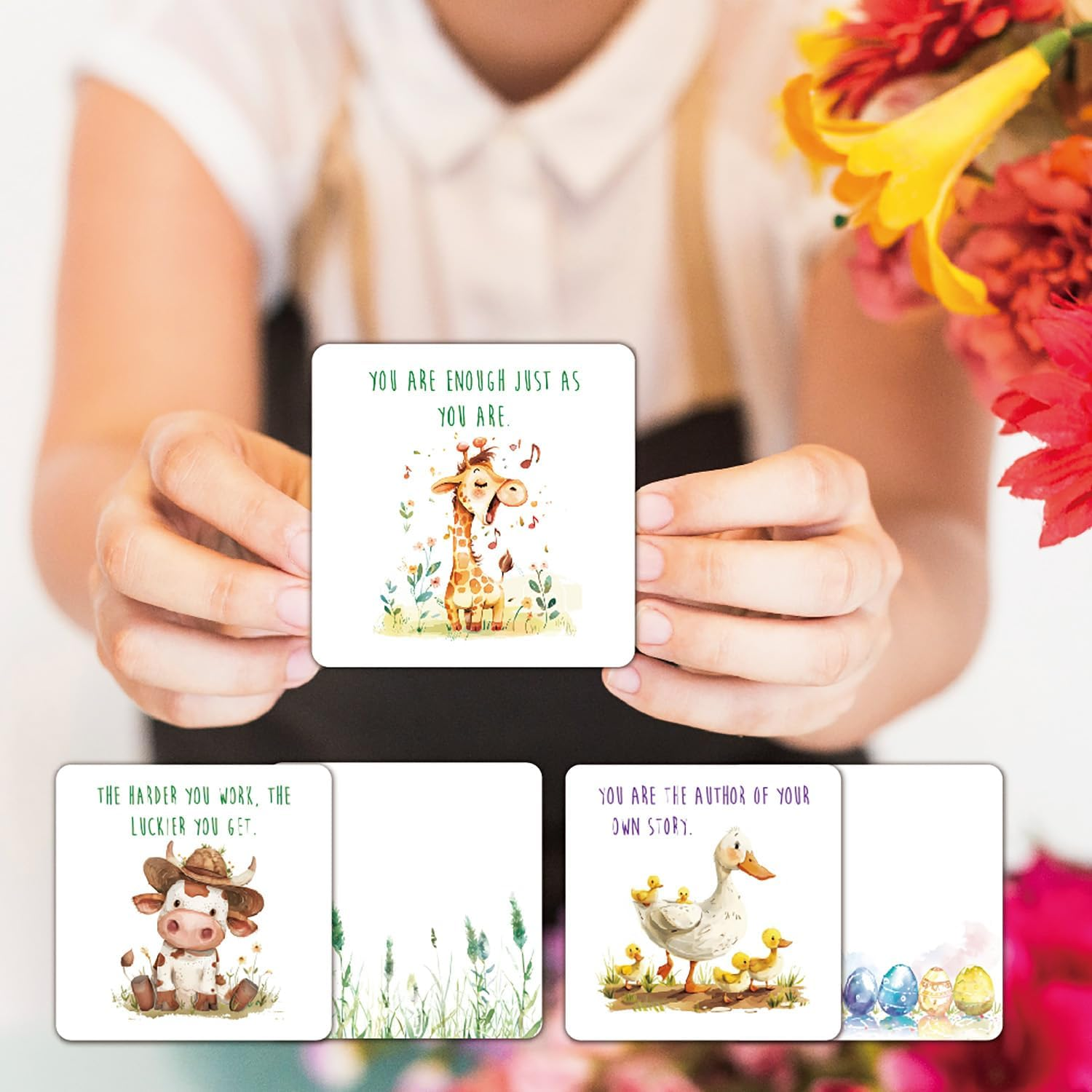 60 Pcs Motivational Cards, Affirmation Cards, School Lunch Box Notes, Inspirational Quote, Motivational Quotes Card, Pocket Size Double Sides Positive Card for Kids Children - Cartoon Animal image number 2