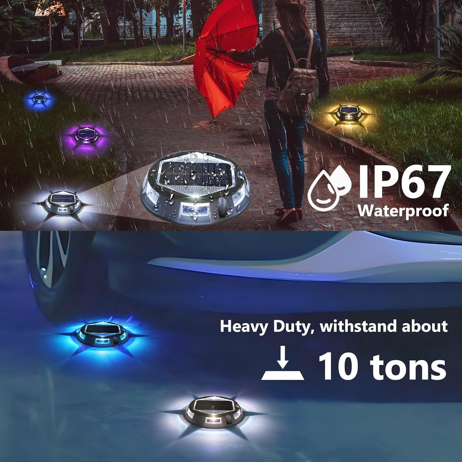 Toodour Solar Lights Outdoor, 12 Pack 9 Colors in 1 Solar Driveway Lights, IP67 Waterproof Solar Powered Deck Light, RGB Step Light for outside Garden Yard Fence Stair Sidewalk Walkway Outdoor Decor image number 2