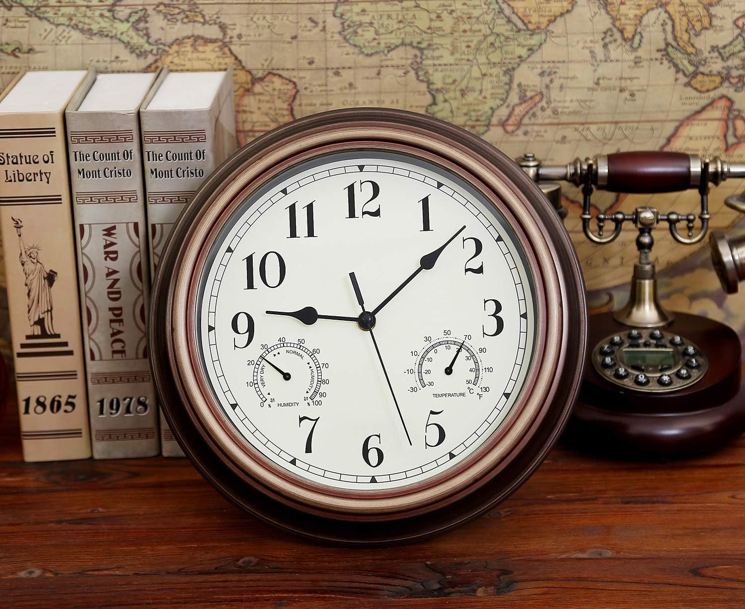 12 Inch Indoor Outdoor Wall Clock Waterproof with Temperature and Humidity Combo,Battery Operated Non Ticking Silent Clock Wall Decorative 1Pcs image number 1