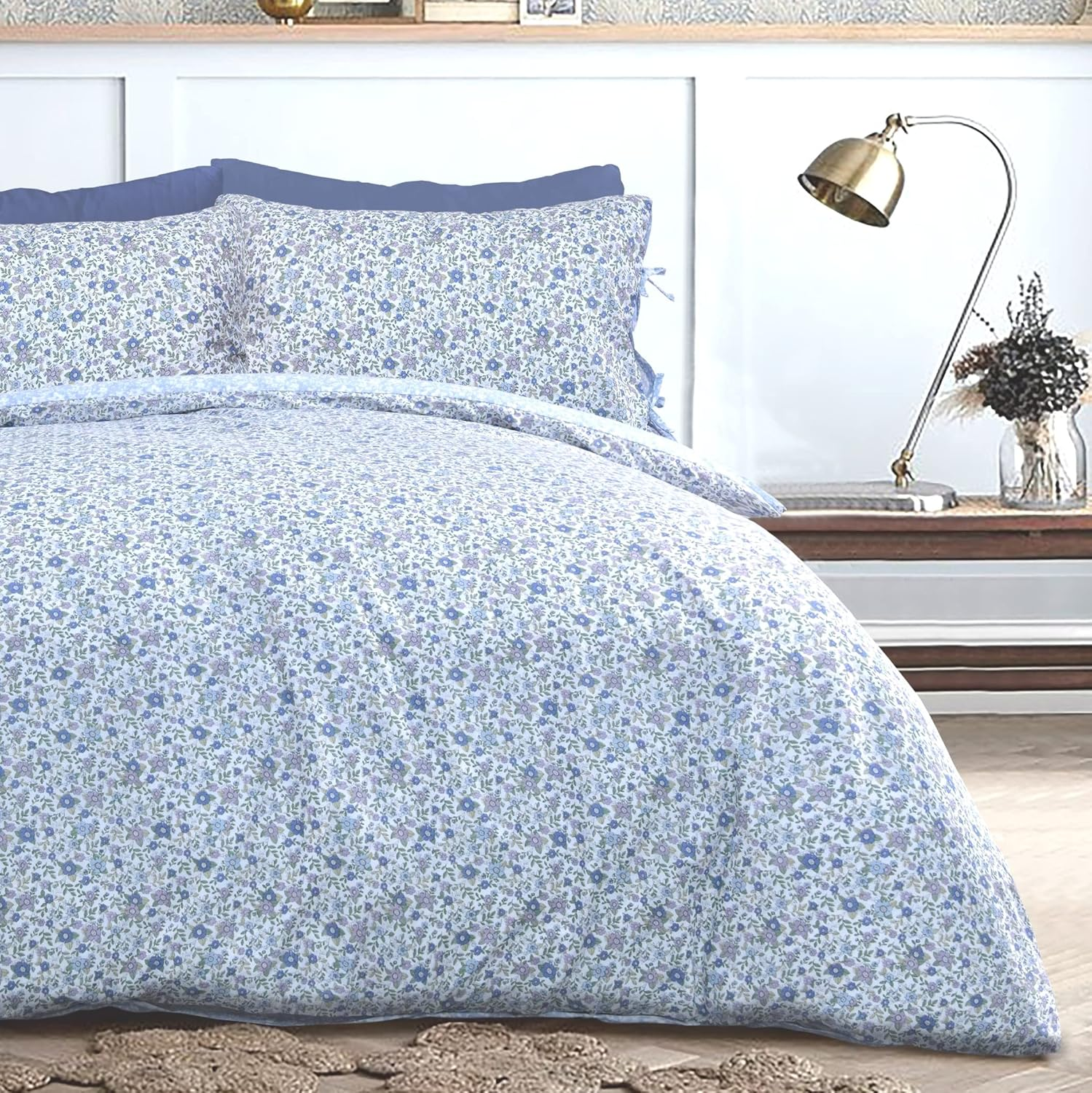Sleepdown Ditsy Flowers Blue White Reverse Soft Easy Care Duvet Cover Quilt Bedding Set Pillowcase with Ties - Single (135Cm X 200Cm) image number 4