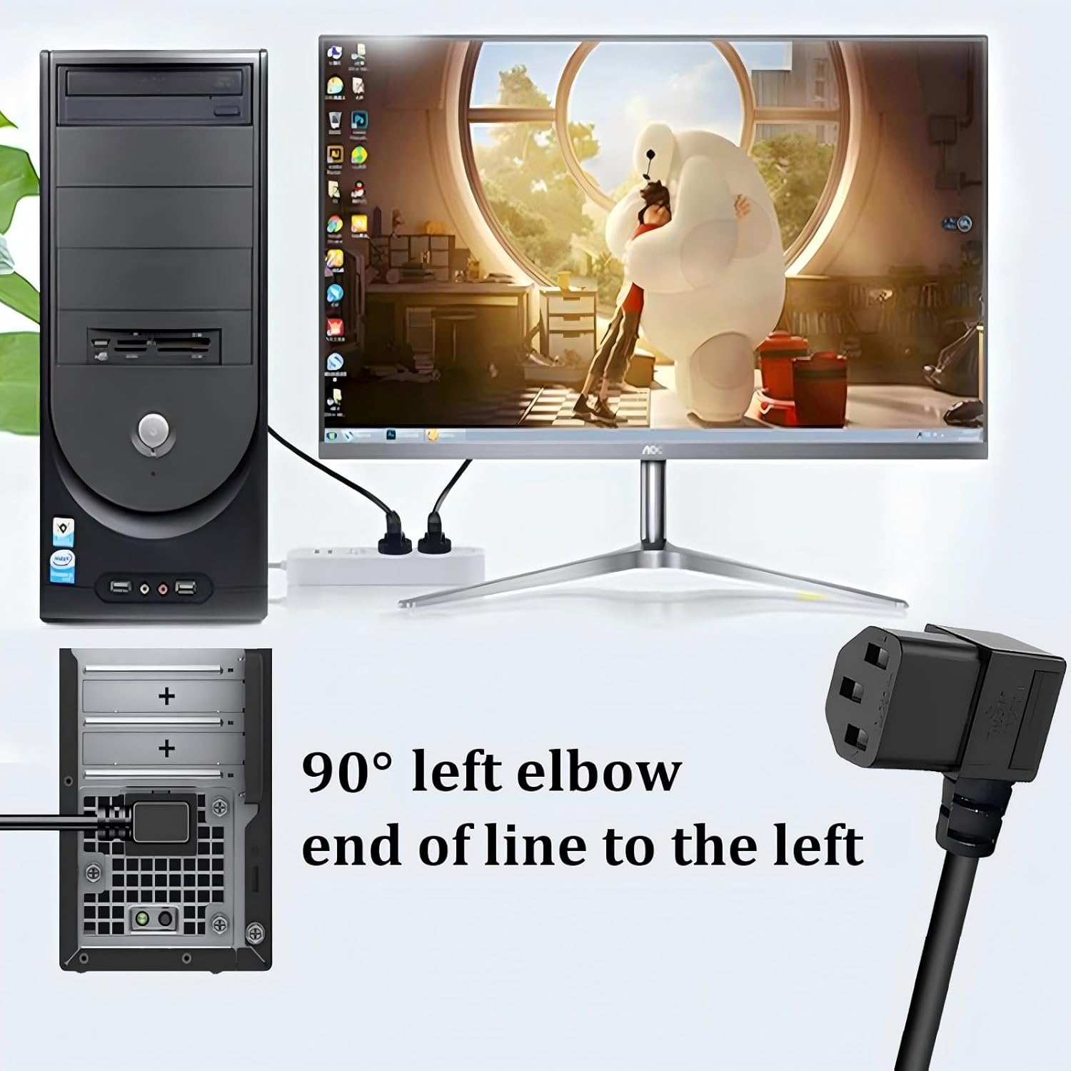 1.5M Australian Power Cord with 90 Degree Left Angle IEC 320 C13 Plug Connector - Pure Copper Material, Black 3 Point Kettle Power Cable 10A/250V