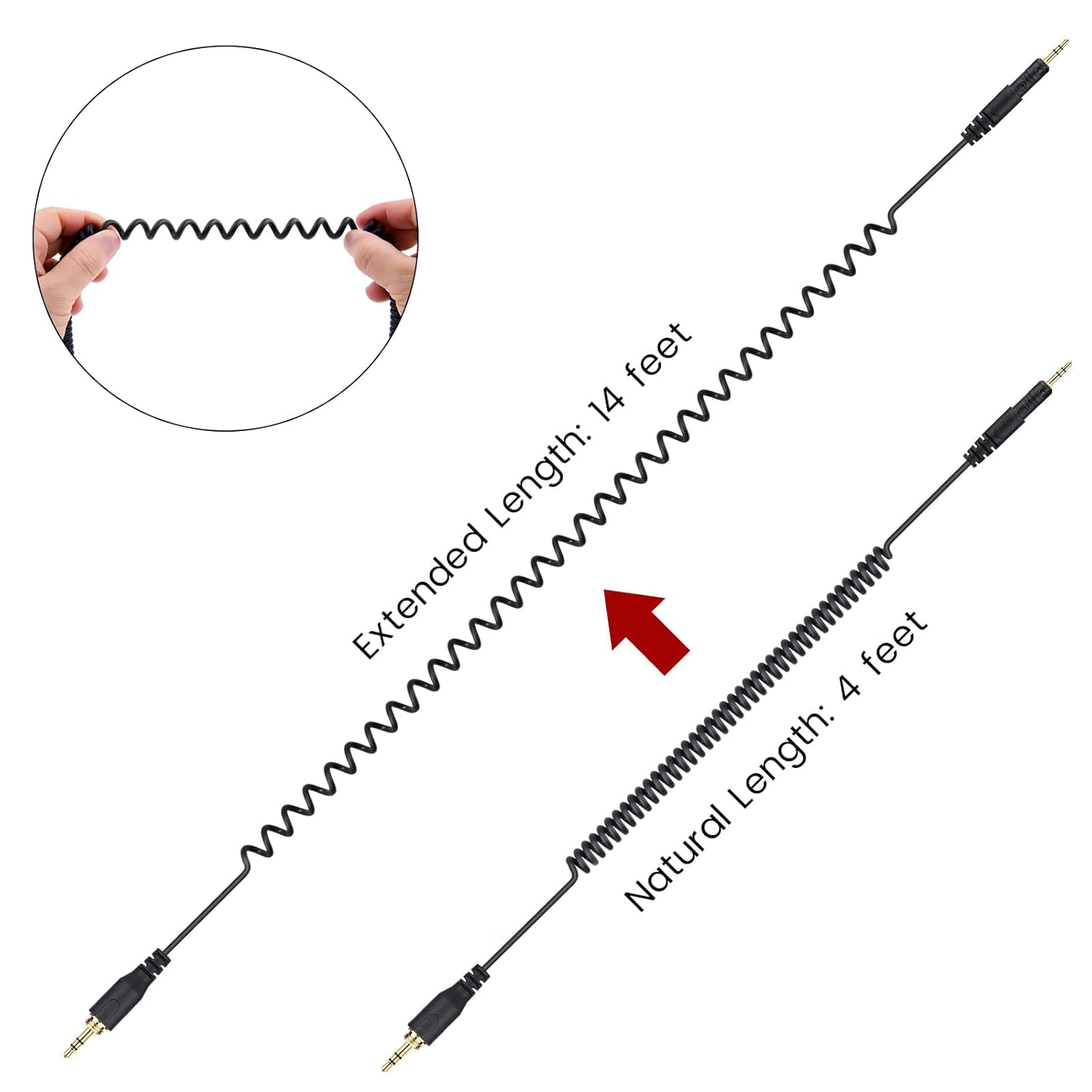 Weishan Ath-M50X Cable Coiled Aux Cord Replacement for Audio Technica M40X M70X Wired Headphones, 2.5Mm to 3.5Mm(1/8") Extension Wire with 6.35Mm(1/4") Adapter, 14Ft image number 6