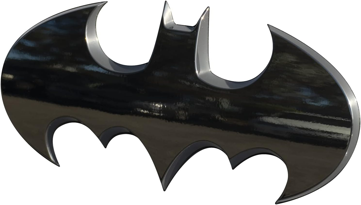 Fan Emblems Batman Car Emblem - 1989 Batwing Batarang Symbol 3D Auto Badge - Color: Black Chrome - Size: 3.8 X 1.8 X 0.2 Inches - Officially Licensed DC Car Accessories