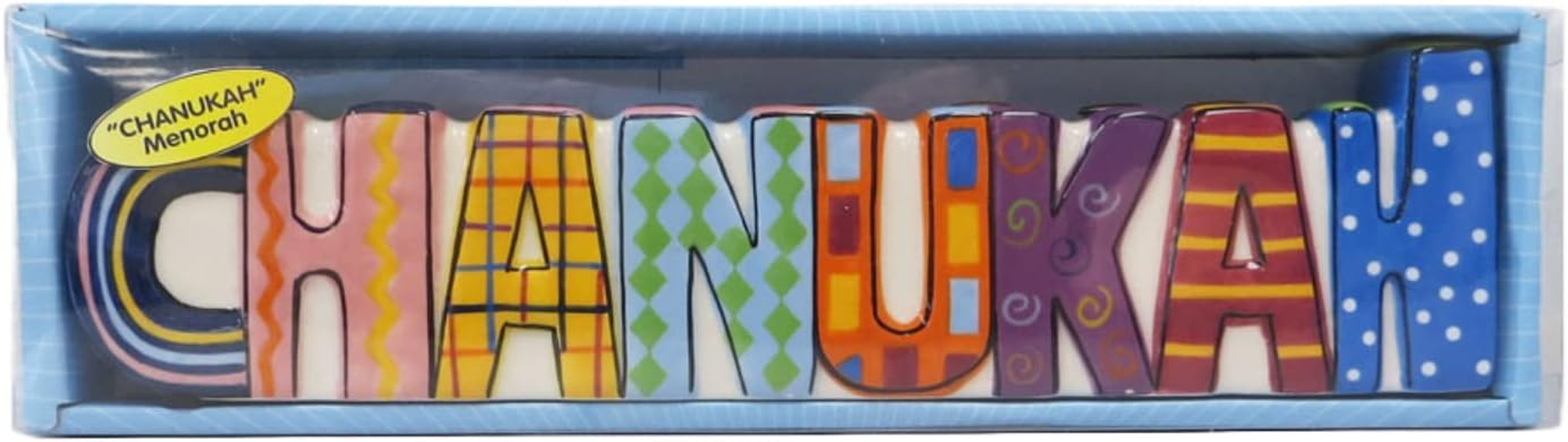 Rite Lite Chanukah Multicolor Menorah - Hand Painted Ceramic Colorful Menorah Whimsical Designs Kids for Hanukkah Gifts Jewish Holiday Party Favors Festival of Lights image number 1