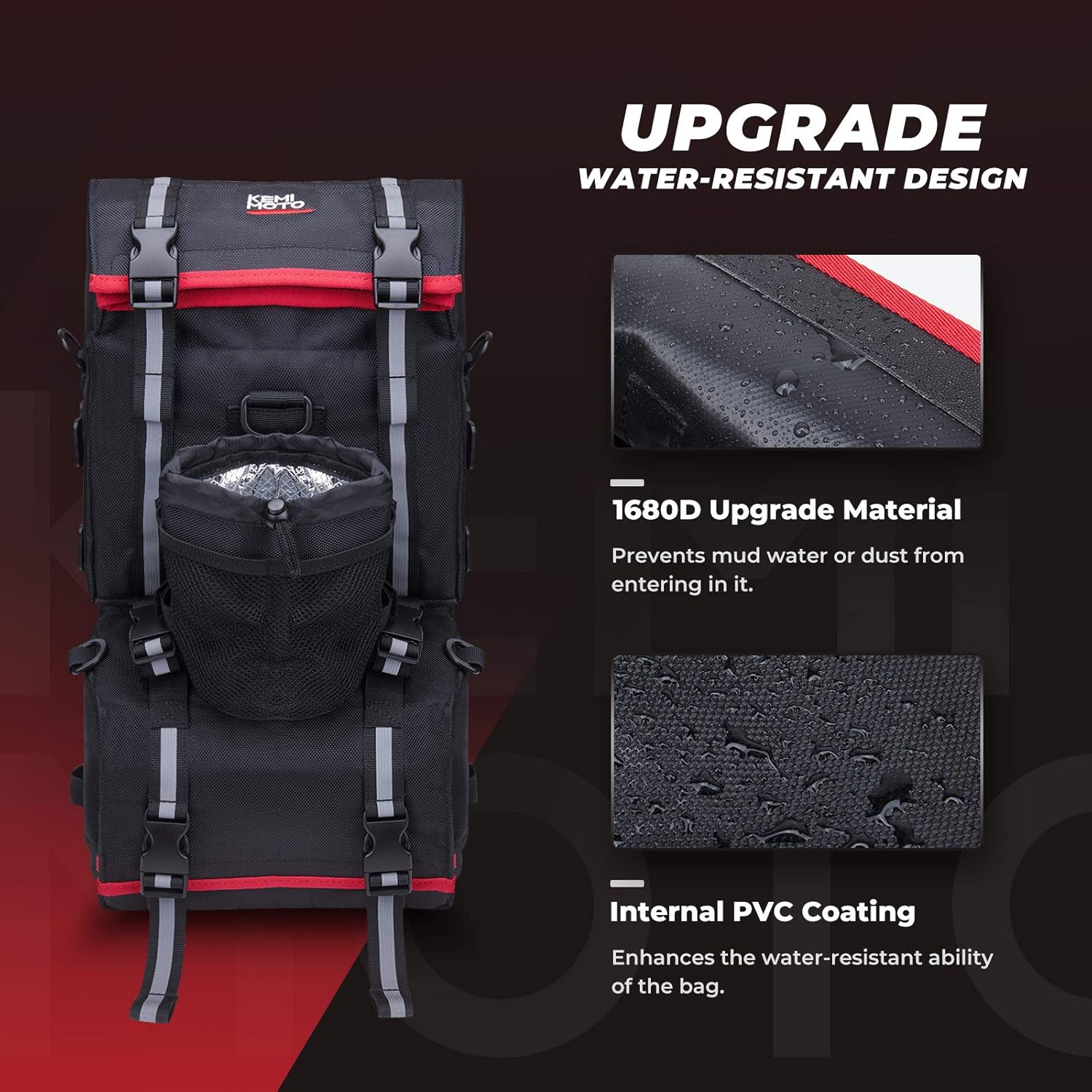 KEMIMOTO ATV Fender Bag, 130% Larger Waterproof Rear Storage Bags with Drink Holder, Detachable ATV Gear Bag Compatible with Polaris Sportsman Scrambler Fourtrax Can Am Grizzly Cfmoto Kawasaki Yamaha image number 3