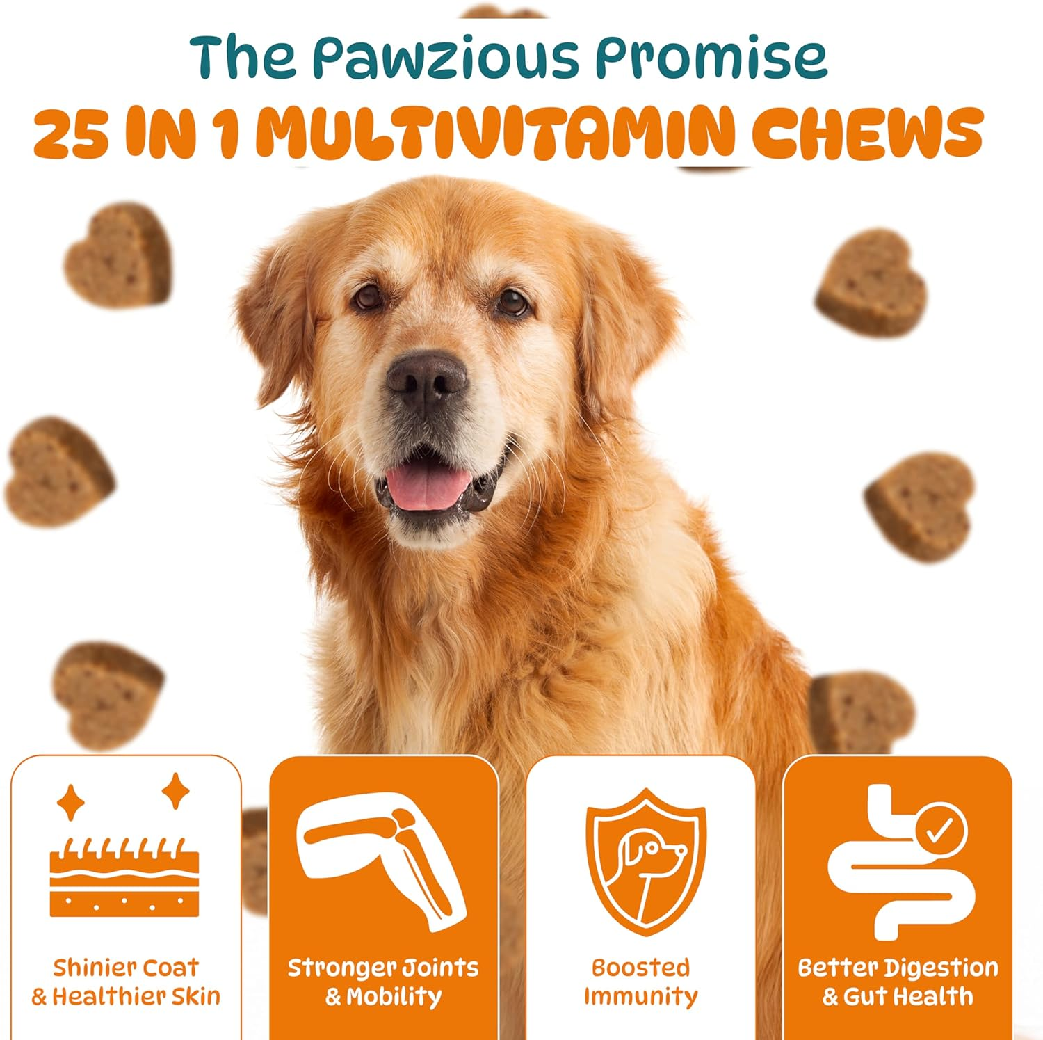 25 in 1 Multivitamins for Dogs, Dog Supplements, Minerals with Omega 3 Fish Oil, Glucosamine, Chondrian & Zinc for Joints, Digestion, Heart, Skin & Coat Care, (100 Soft Chews - Chicken Flavor) image number 6