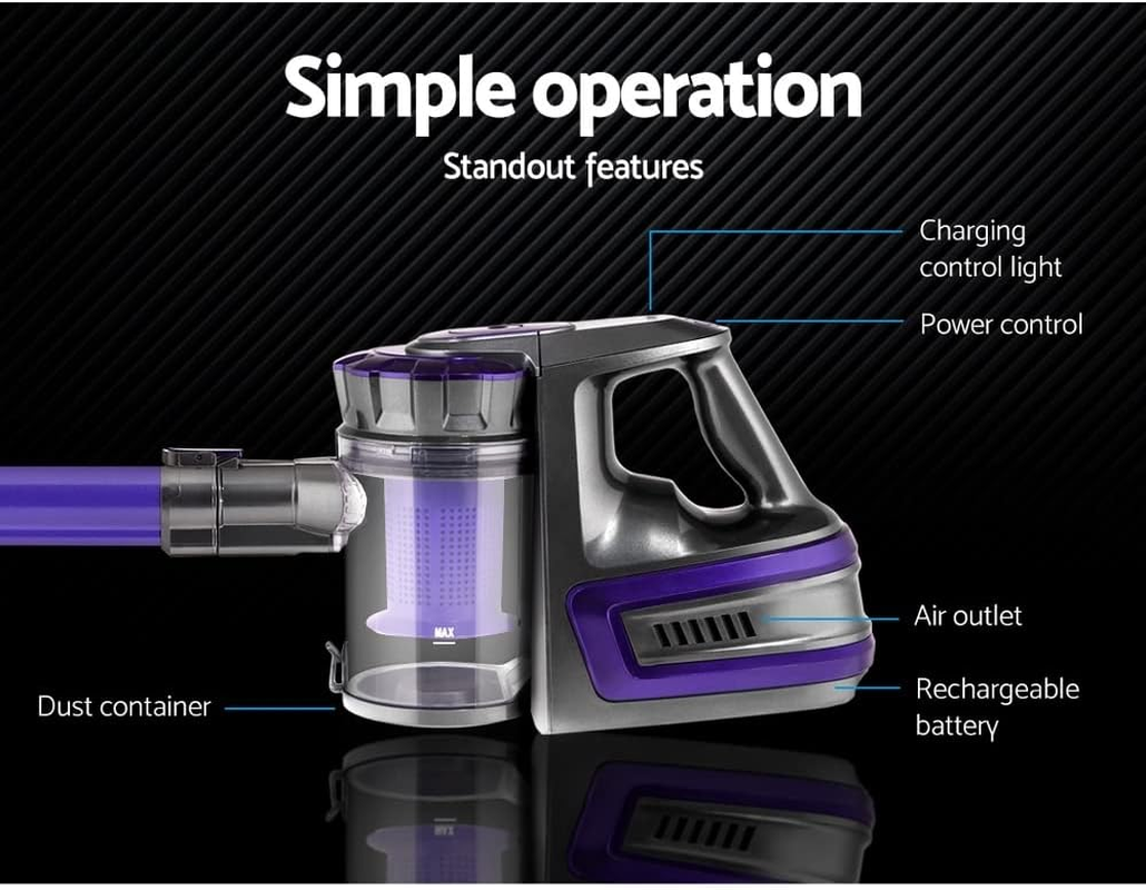 Devanti Cordless Vacuum Cleaner, Stick Vacuum Handheld Hand Held Vacuums Handstick Strong Suction 2-Speed Car 150W Compact Dustbuster Sweeper Dust Buster Portable for Home Stairs, Purple image number 5