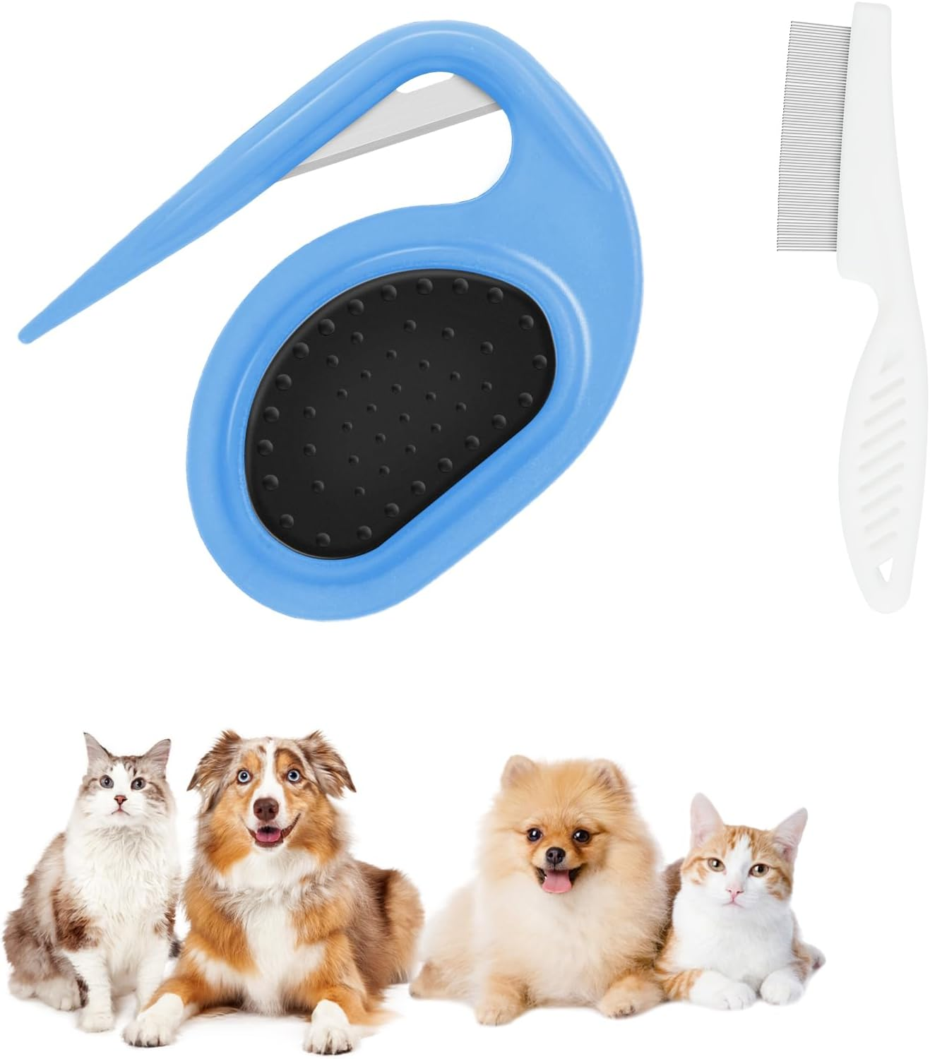 Adiwo Pet Knotting Comb, Pack of 2 Dematting Knife Cat with Steel Blade, Knot Comb, Hair Removal Tool, Knot Remover, Cat, Perfect for Pets, Removes Undercoat Tangles with Comb