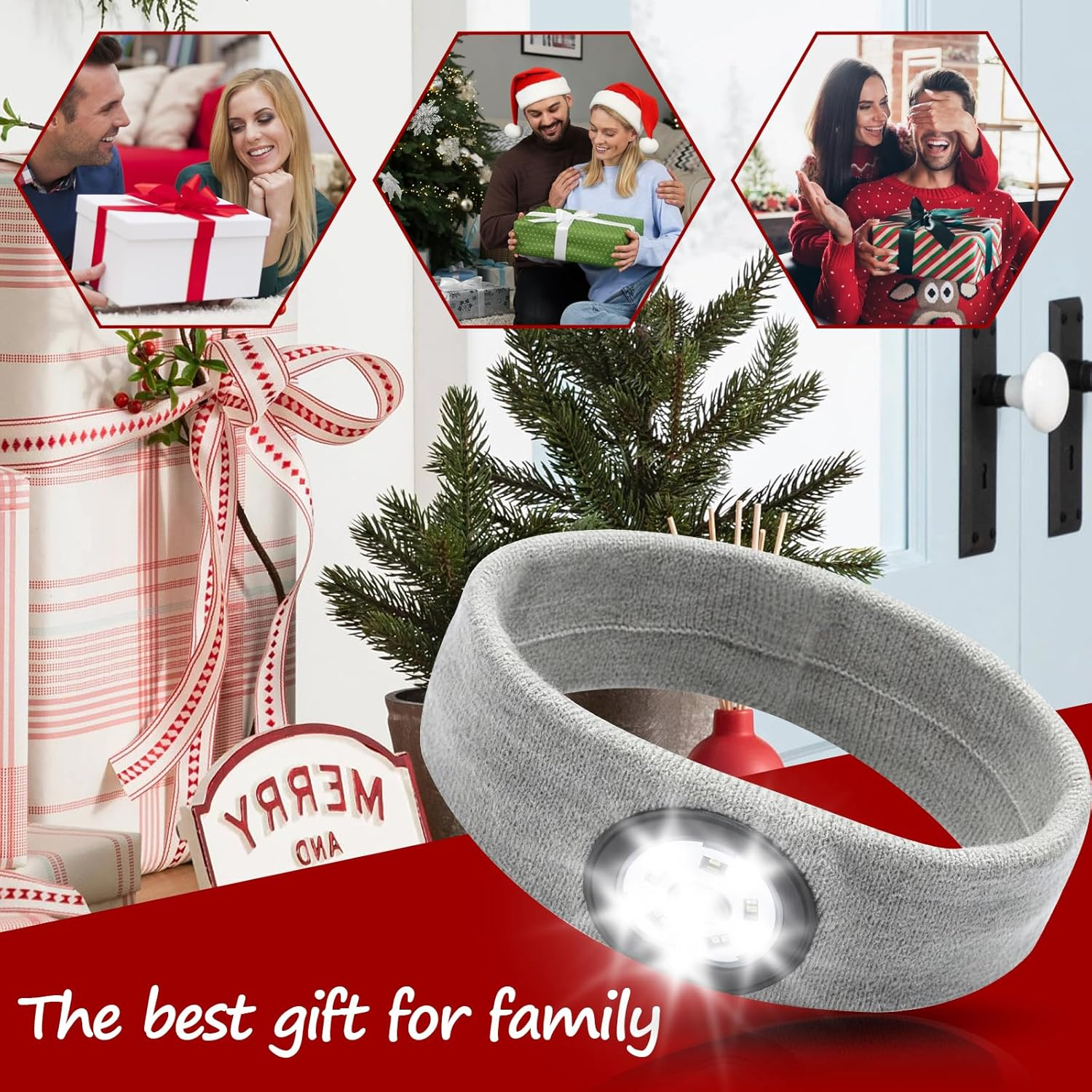 Yuraigm LED Illuminated Headband, Rechargeable USB Running Headbands with Light, Extremely Bright 5 LED Lamp, Winter Warm Headlamp with 3-Level Brightness for Men and Women, Gifts (Grey) image number 3