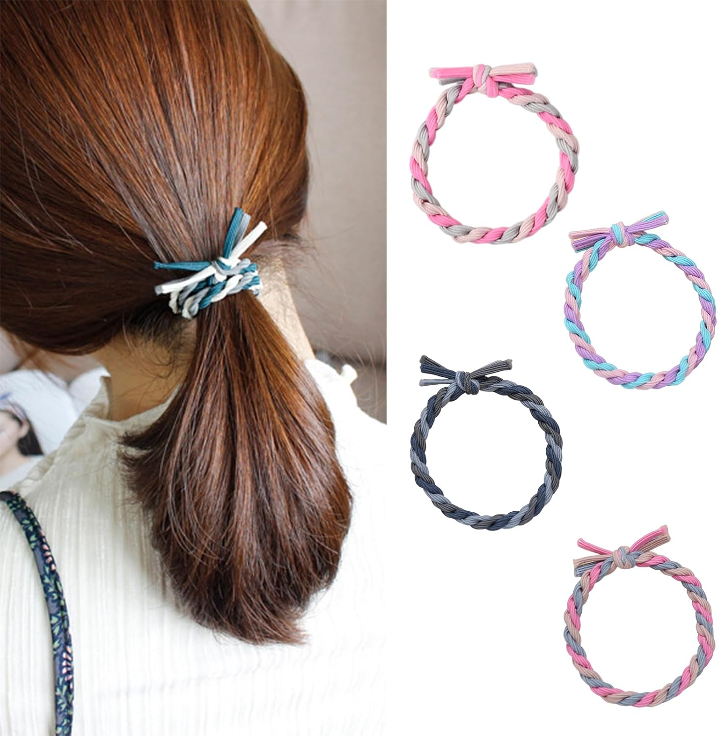 Zimoer Pack of 25 Women'S Hair Bobbles - Extra Thick Braided Scrunchies for Braids and Ponytails (5.5 Cm, Colourful) - High-Quality Nylon Hair Bobbles with Double Colour Design image number 5