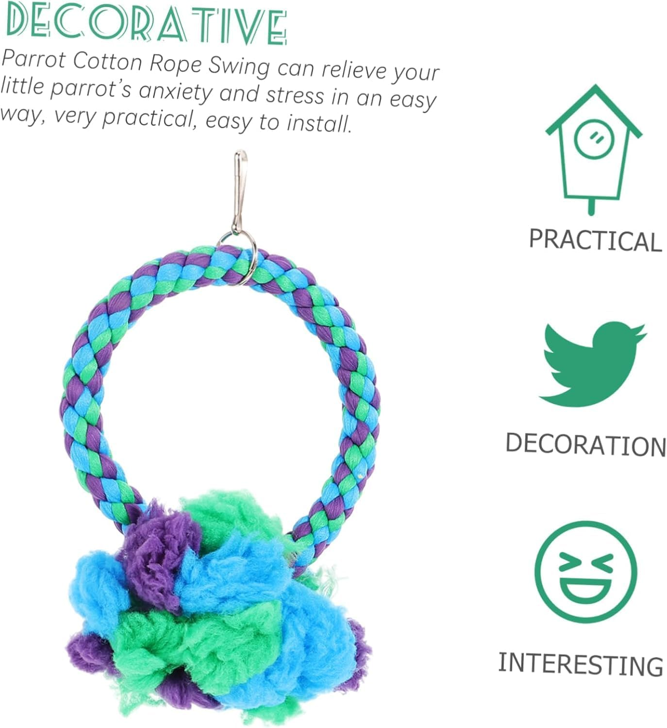 Large Parrot Swing Ring, Feeders, Perch, Nest Bell, Bird Bath and Cotton Rope for Cage Birds image number 3