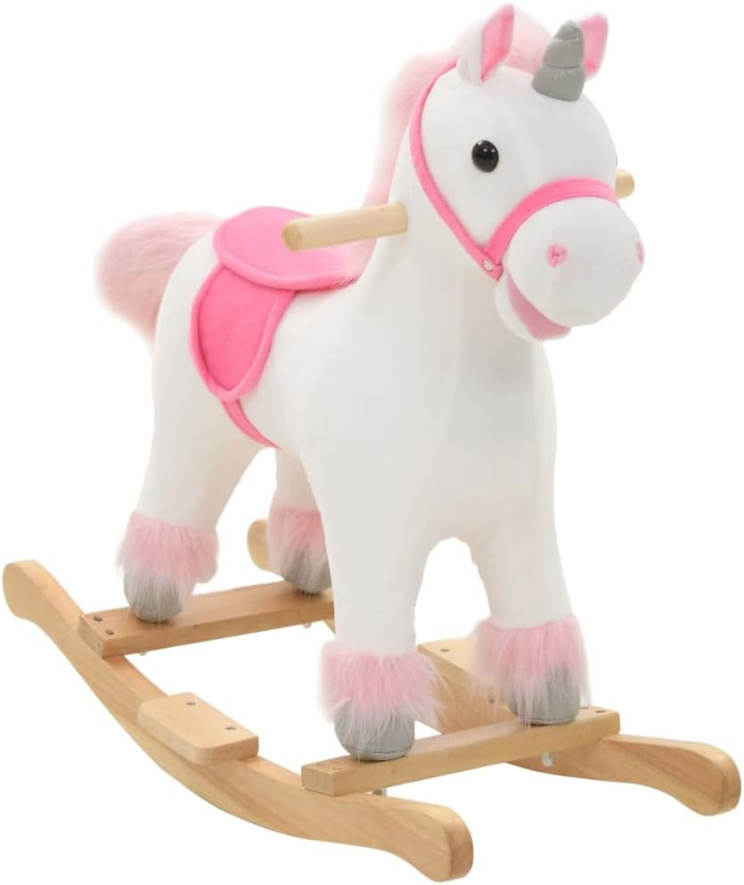 Vidaxl Rocking Animal Unicorn, Ride on Toy with Metal Frame, Plush Toy for Ages over 2 Years, Rocking Horse for Kids, Plush White and Pink image number 3