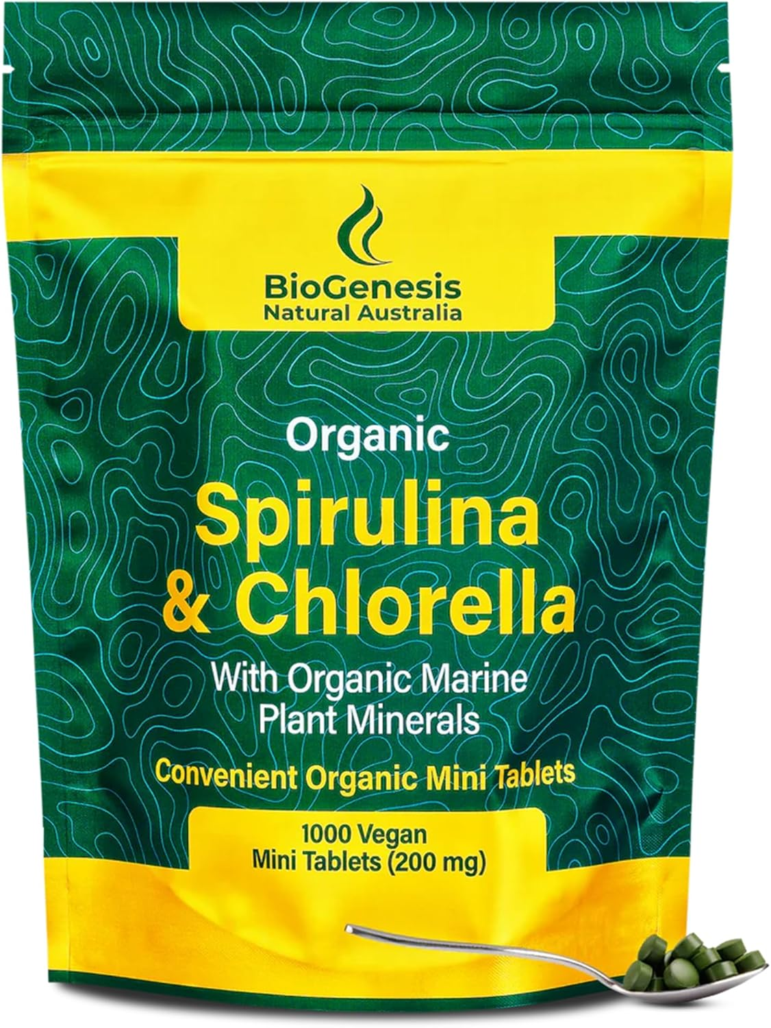 Biogenesis Spirulina & Chlorella Mini Tablets Australia | Organic Marine & Plant Animals | 1000 Vegan Mini Tablets (200Mg image number 2