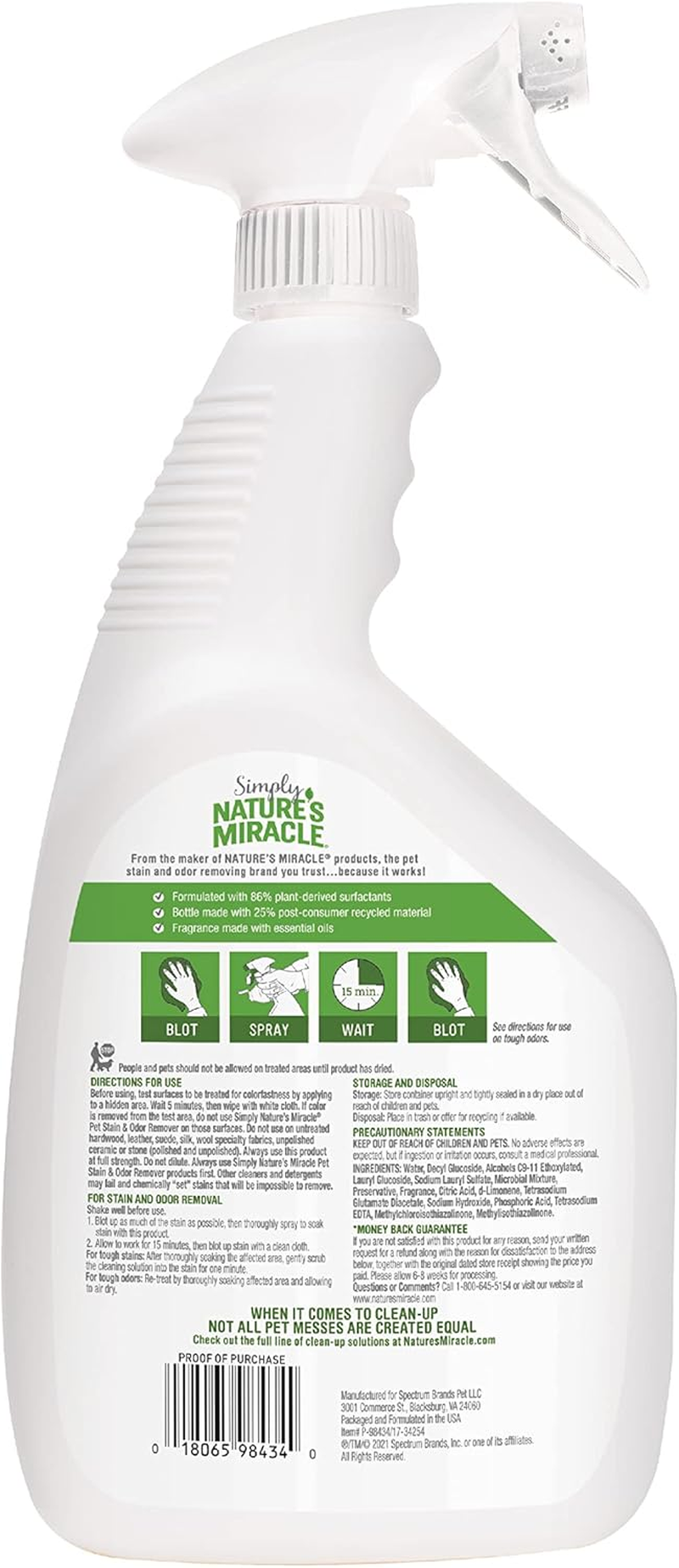 Nature'S Miracle Simply Pet Stain and Odor Remover, 946ML, Made with 86% Plant-Derived Surfactants image number 3