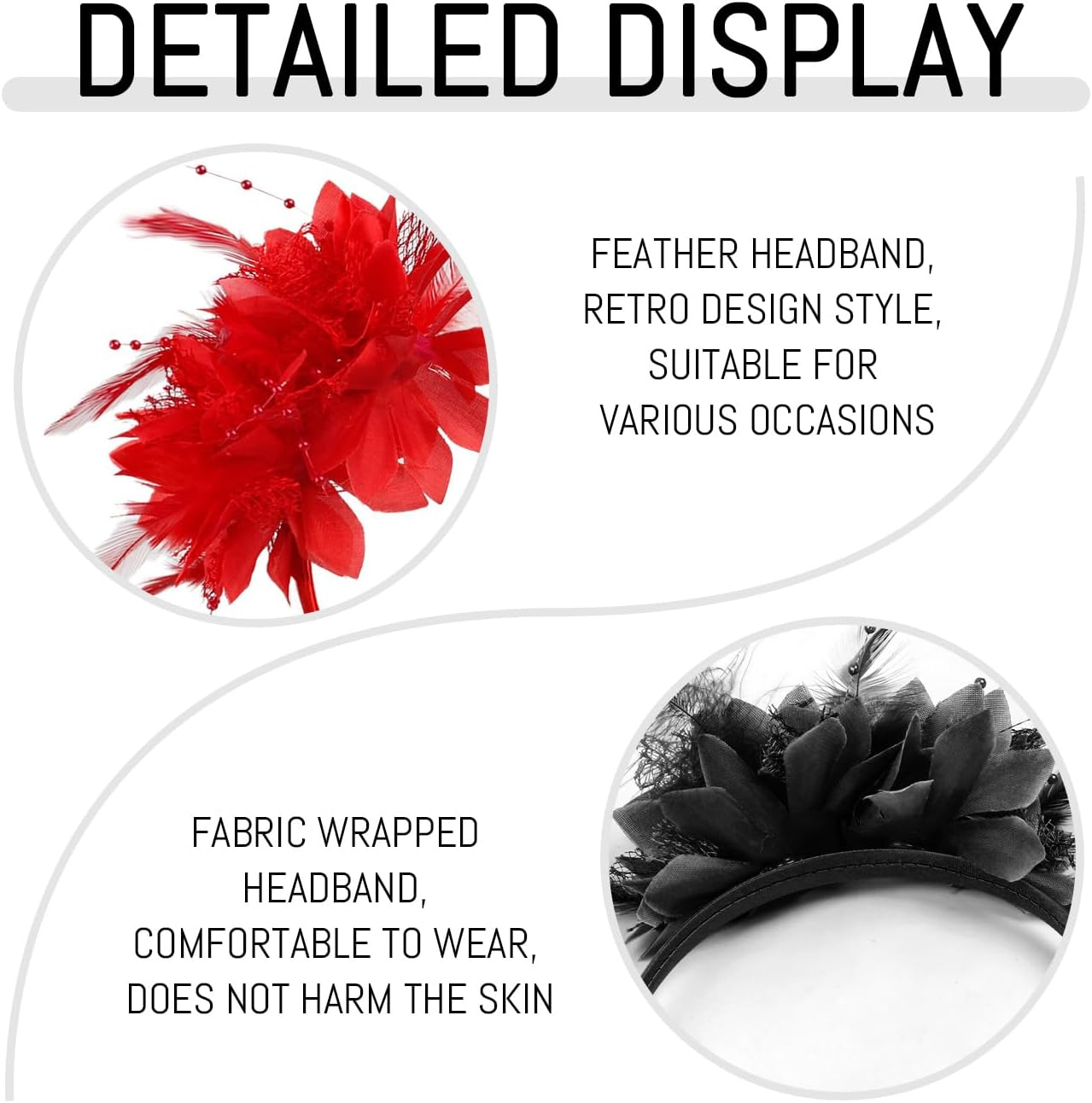 Pack of 4 Feather Flower Headbands, Stage Performance Hair Accessories, Literary Retro Headpiece, Suitable for Carnival Parties and Masquerade Parties image number 2