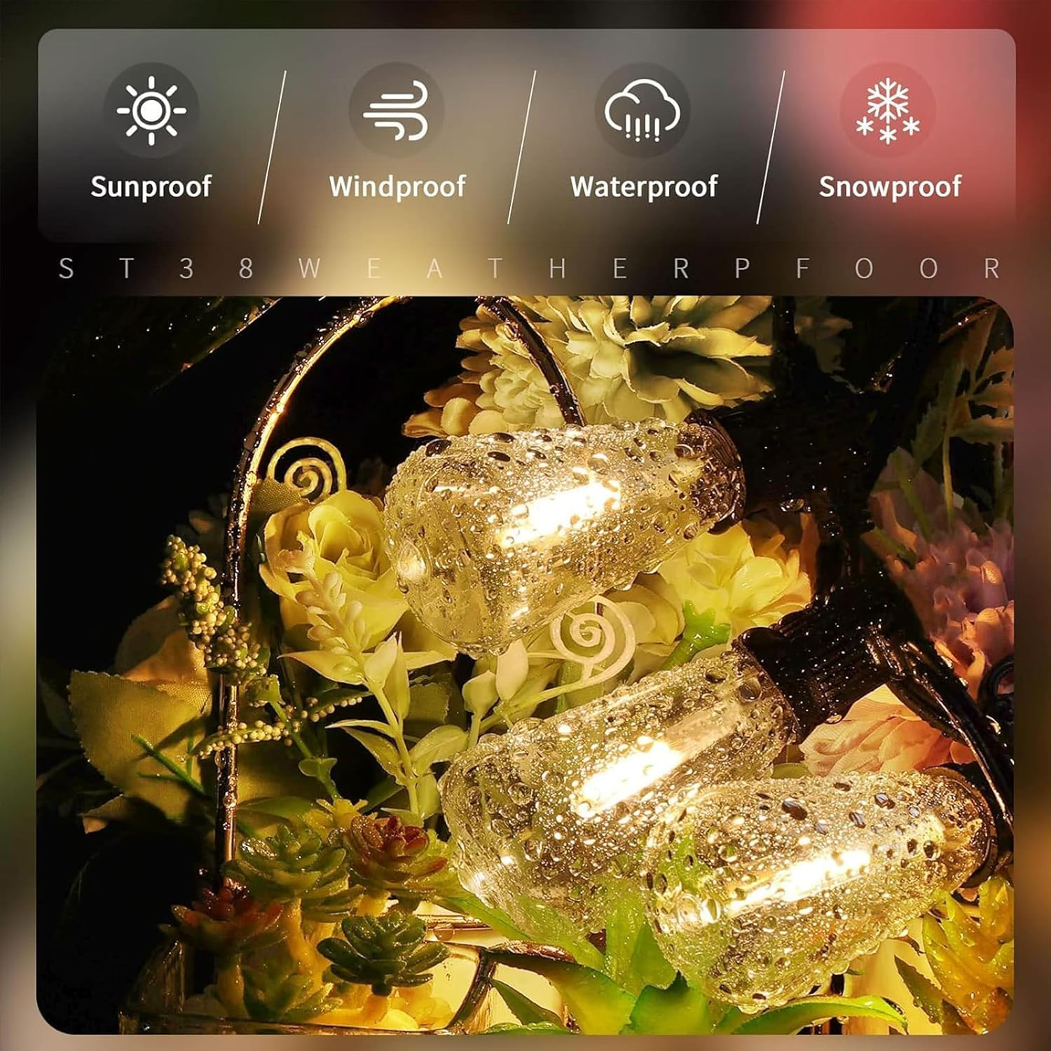 TOJUNE Festoon Lights Outdoor LED String Lights, Waterproof & Shatterproof Christmas Garden Hanging, Patio, Party, Yard, Fairy Lamp, AU Plug, 2700K Warm White (ST38 (Cylinder), 30.4M (50+4 Bulbs)) image number 2