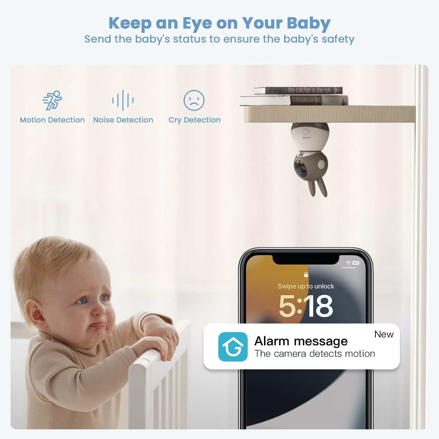 Iegeek 2K Baby Monitor with 2 Cameras, Wifi Video Monitor with 5 Inch HD LCD and 2 Way Audio, PTZ Auto Tracking, Mobile APP and Wireless Monitor Control, Cry Detection, Temperature image number 1