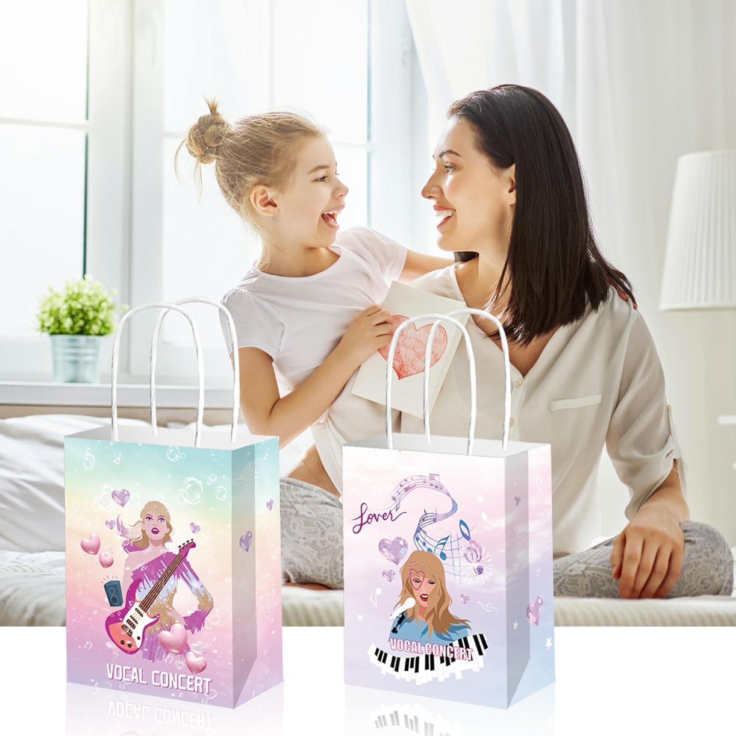 TIAMORK Singer Music Paper Bags Birthday Party Decorations 12 Pcs Goodies Bags,Double Sided Music Style Paper Bags Boys Girls Birthday Party Favors