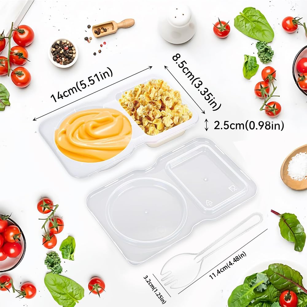 50-Pack Leakproof Dual-Compartment Sauce Containers with Lids & Spoons &ndash; Bpa-Free, Reusable 60Ml Food Storage for Dips, Snacks, Salad, Party, Picnic, Travel & Takeout &ndash; Microwave Safe