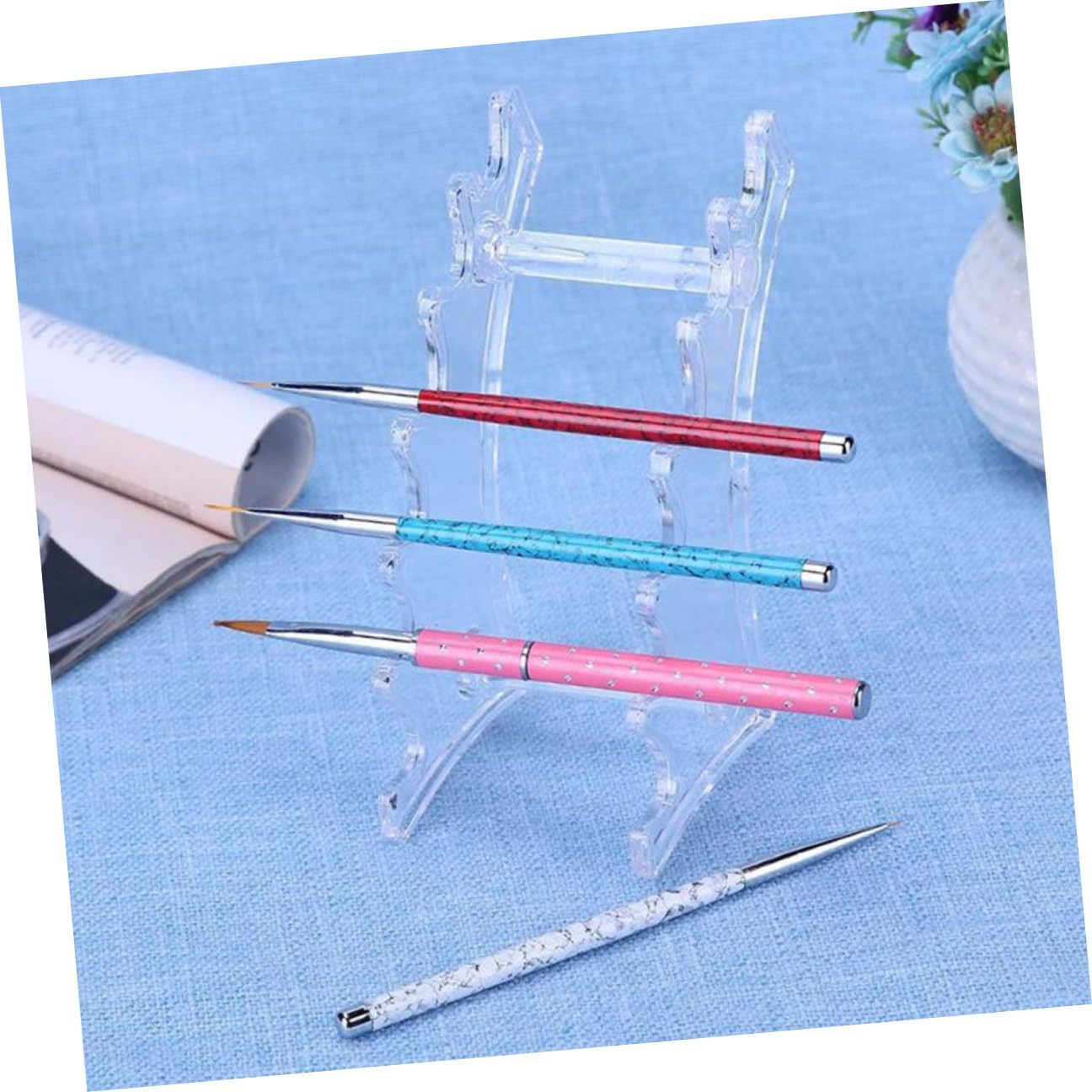 COOPHYA 2Pcs Horizontal Makeup Brush Organizer Rack with Slots Plastic Pen and Paintbrush Drying Stand for Quick Air Circulation Sturdy Holder for Eyebrow Pens Makeup Tools and Art Brushes